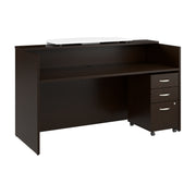 Bush Business Furniture Arrive 72W x 30D Reception Desk with Counter and Mobile File Cabinet in Mocha Cherry - 71.02" Width x 29.49" Depth x 40.35" Height