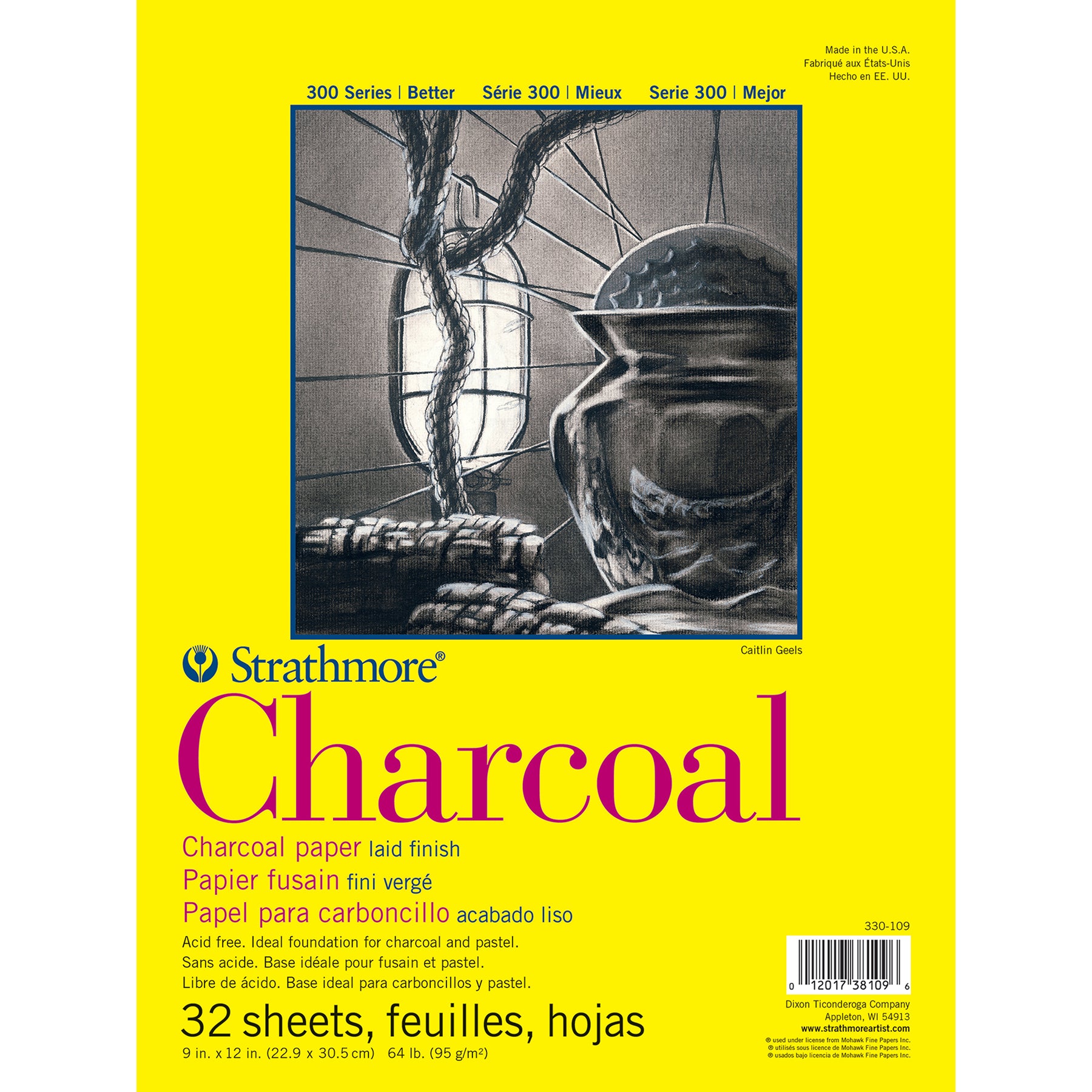 300 Series Charcoal Pad, Glue Binding, 32 Sheet, 9x12 inch, 1 Count