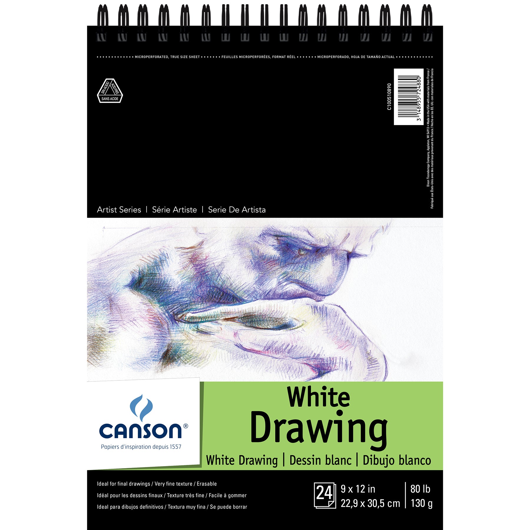Artist Series Drawing Pad, Bright White, Top Wire Binding, 24 Sheet, 9x12 inch, 1 Count