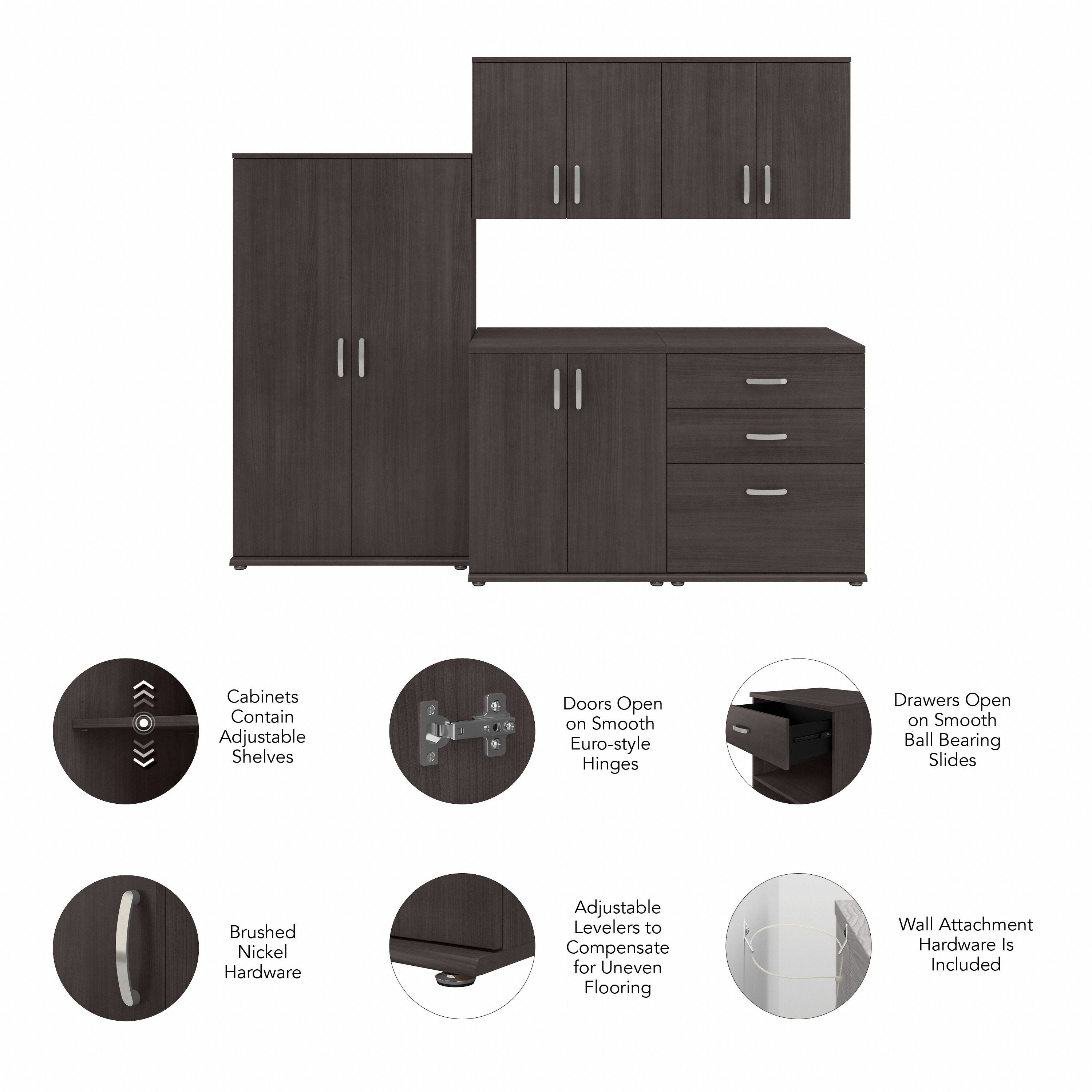 Bush Business Furniture Universal 92W 5 Piece Modular Storage Set with Floor and Wall Cabinets in Storm Gray - 82.41" Width x 24.69" Depth x 61.81" Height