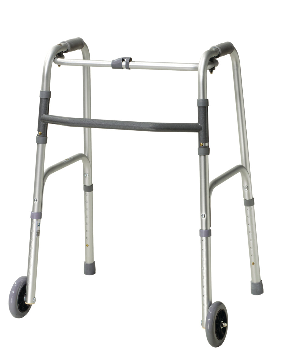 Folding 2-button walker, 5" wheel-glides, adult, 1 each