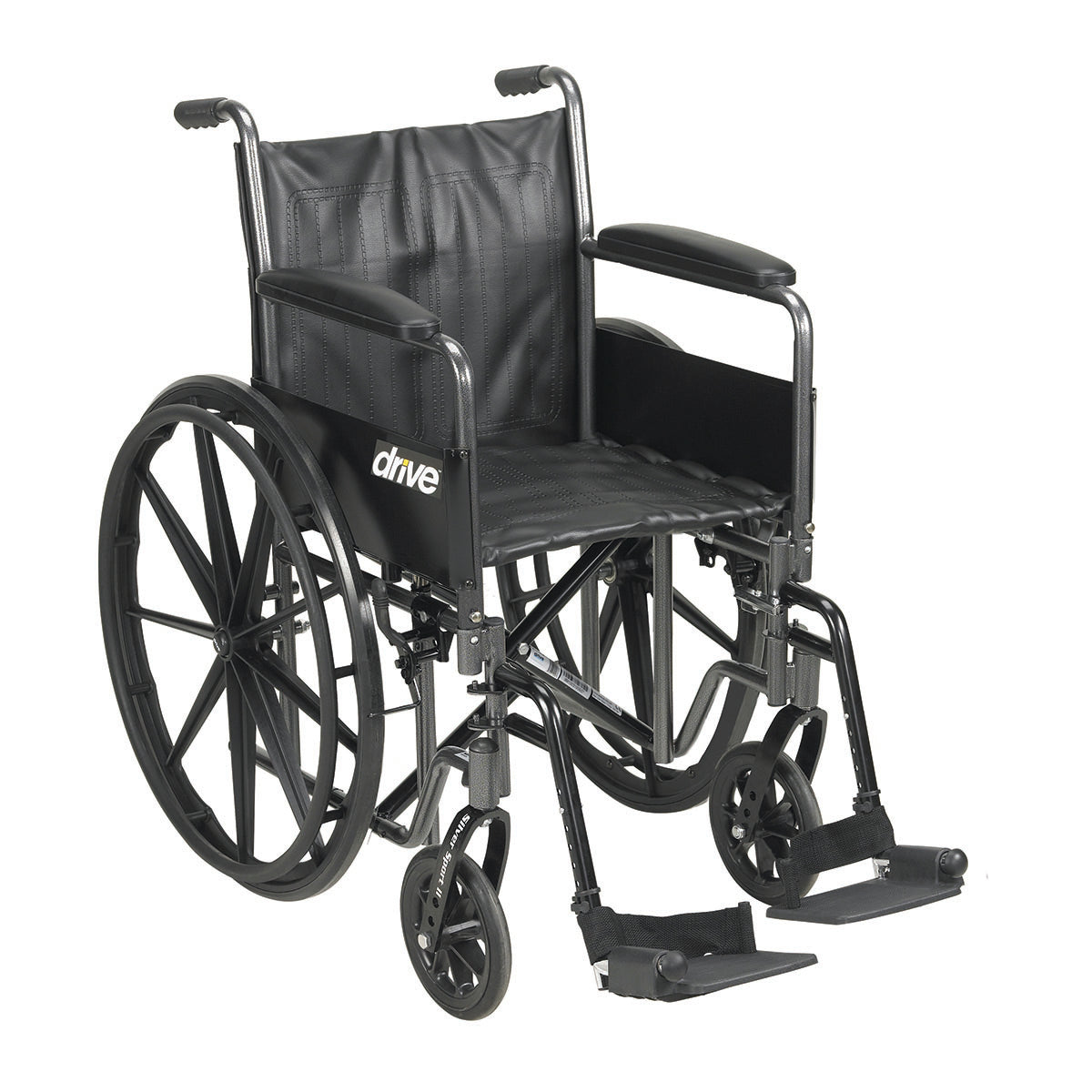Drive, Silver Sport 2 Wheelchair, Detachable Full Arms, Swing away Footrests, 18" Seat