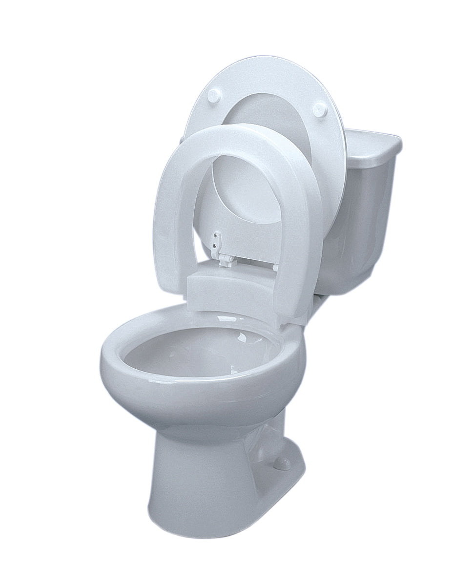 Elevated toilet seat , hinged