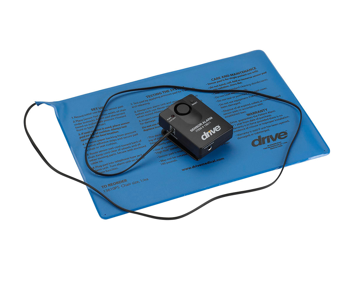 Drive, Pressure Sensitive Bed Chair Patient Alarm with Reset Button, 10" x 15" Chair Pad