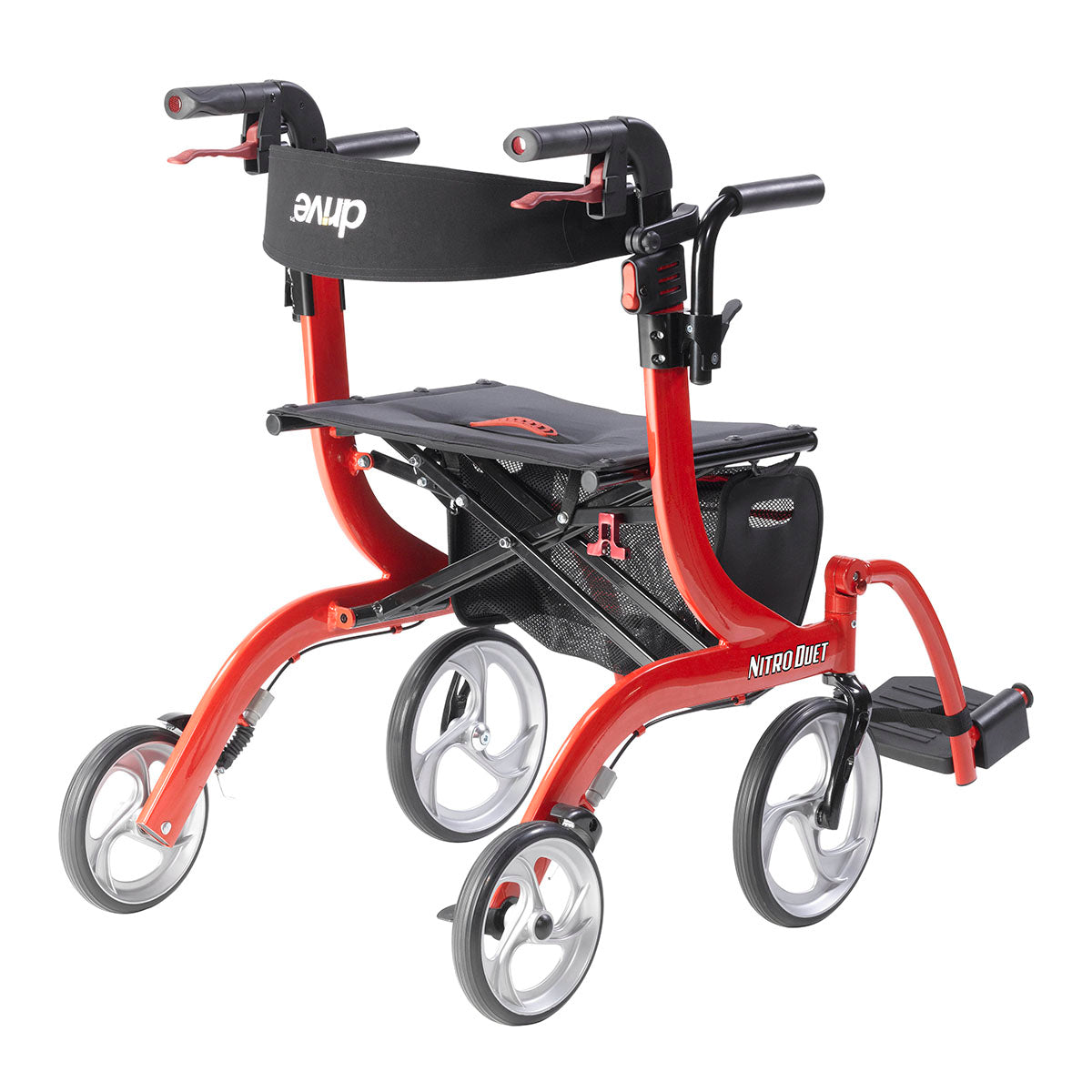 Drive, Nitro Duet Dual Function Transport Wheelchair and Rollator Rolling Walker, Red