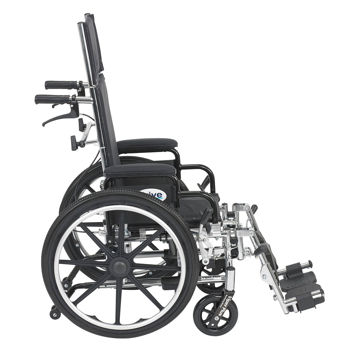 Drive, Viper Plus Light Weight Reclining Wheelchair with Elevating Leg Rests and Flip Back Detachable Arms, 14" Seat