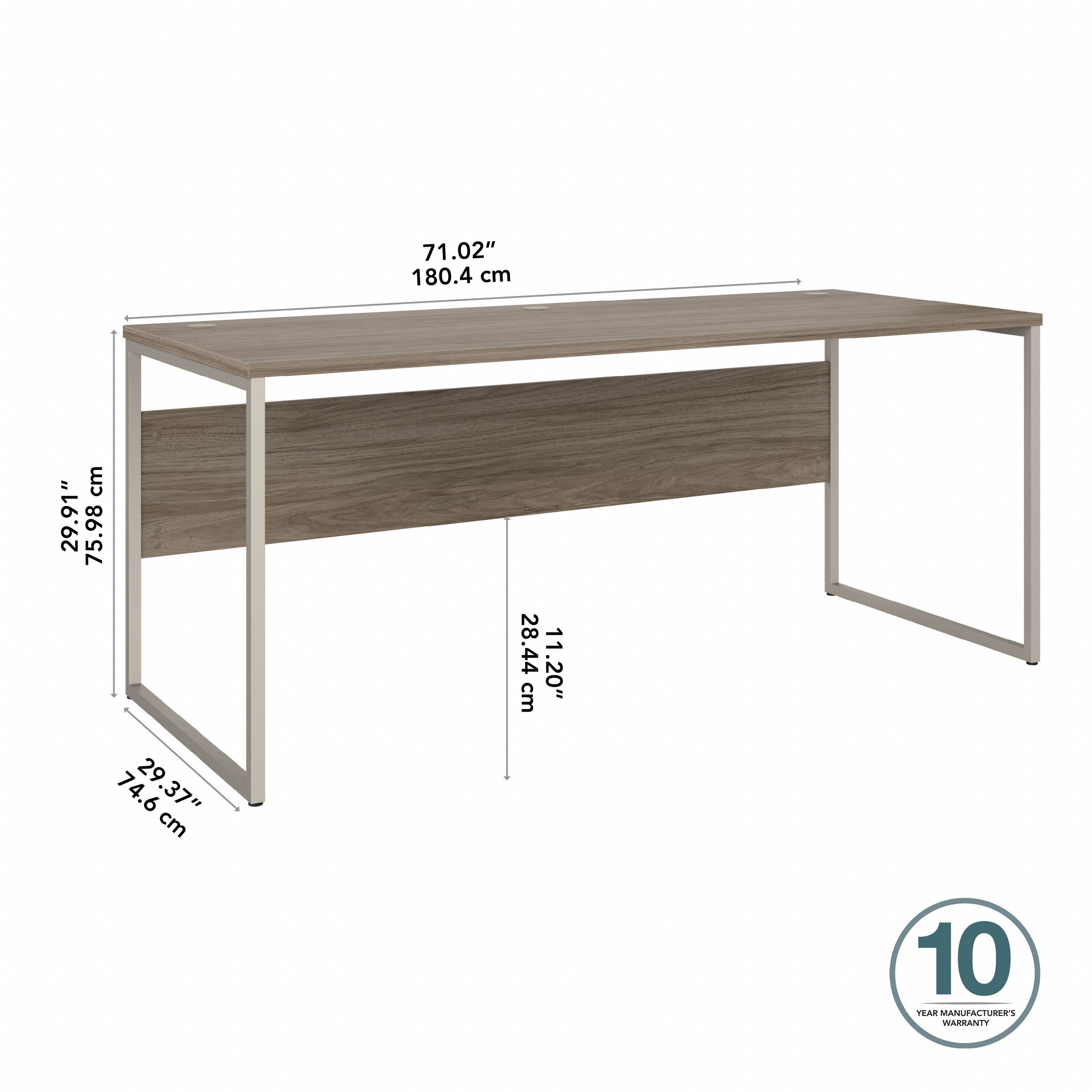 Bush Business Furniture Hybrid 72W x 30D Computer Table Desk with Metal Legs in Modern Hickory - 71.02" Width x 29.37" Depth x 29.91" Height