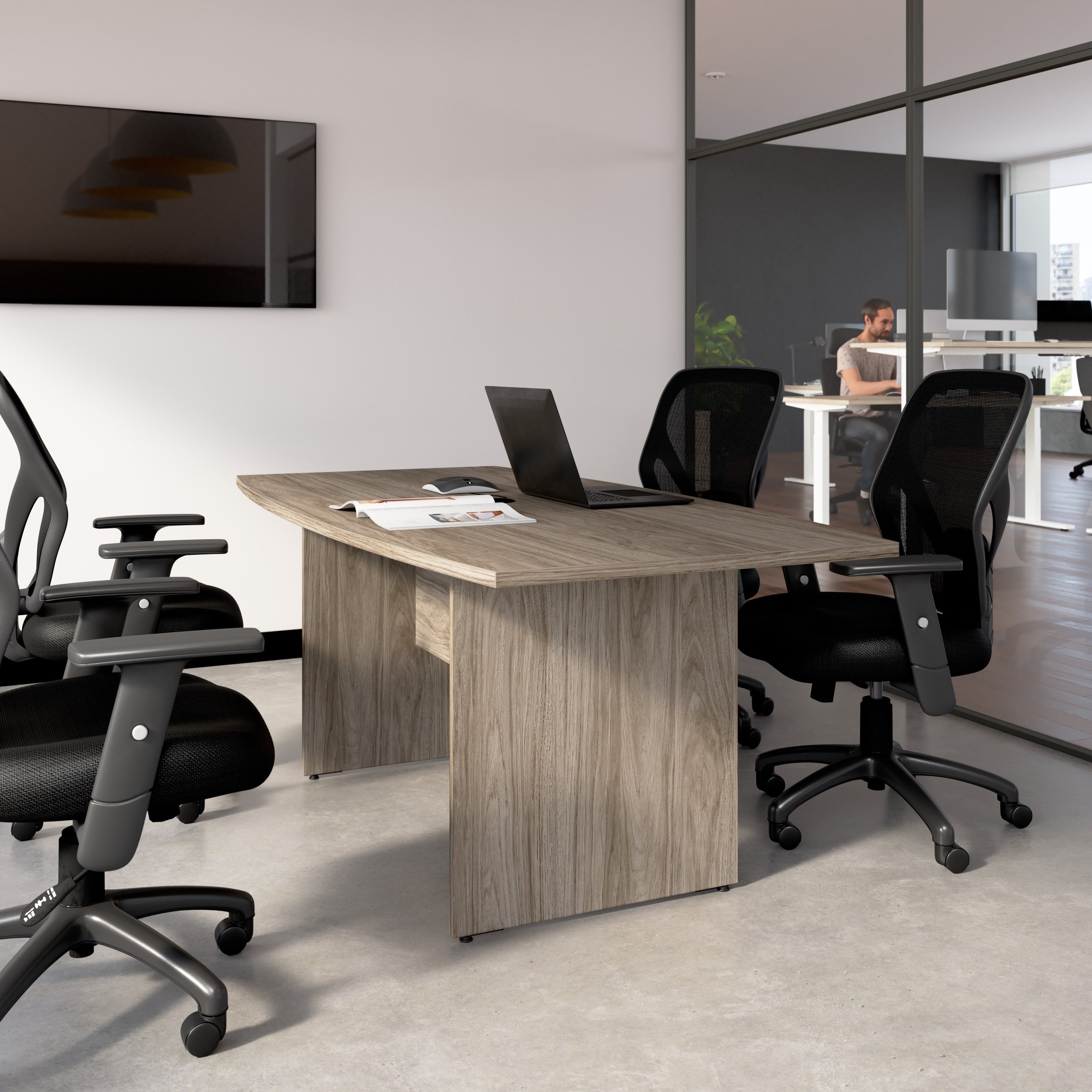 Bush Business Furniture 72-inch Office Conference Table with Wood Base in Modern Hickory - 71.53" Width x 35.98" Depth x 28.65" Height