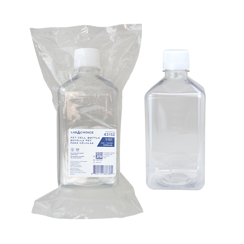 PET Cell Bottle, Clear, White, 1000 mL100 pcs per Case, individually bagged