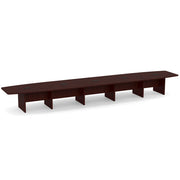 OfficeSource Laminate Expandable Boat Shaped Conference Table with Slab Base - 22' - Mahogany