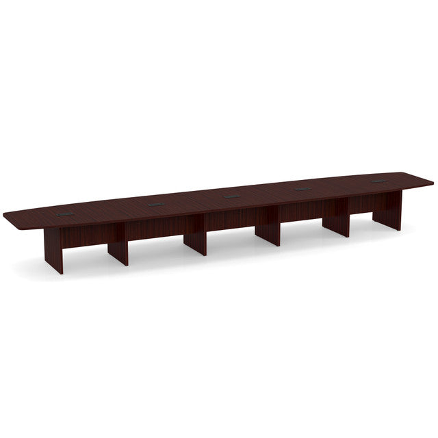 OfficeSource Laminate Expandable Boat Shaped Conference Table with Slab Base - 22' - Mahogany
