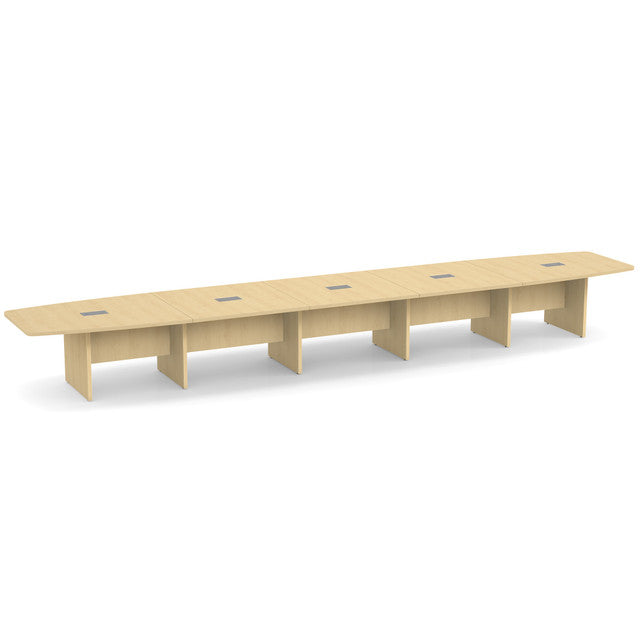 OfficeSource Laminate Expandable Boat Shaped Conference Table with Slab Base - 22' - Maple