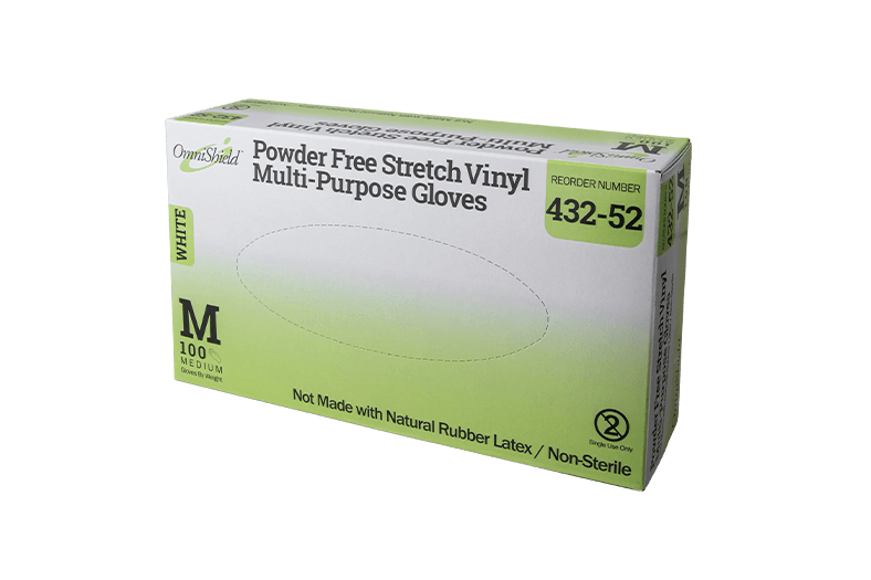 OmniShield Vinyl White Powder Free GPM Stretch Multi Purpose Gloves (Medium), 100 Pcs/Box, 10 Box/Cs