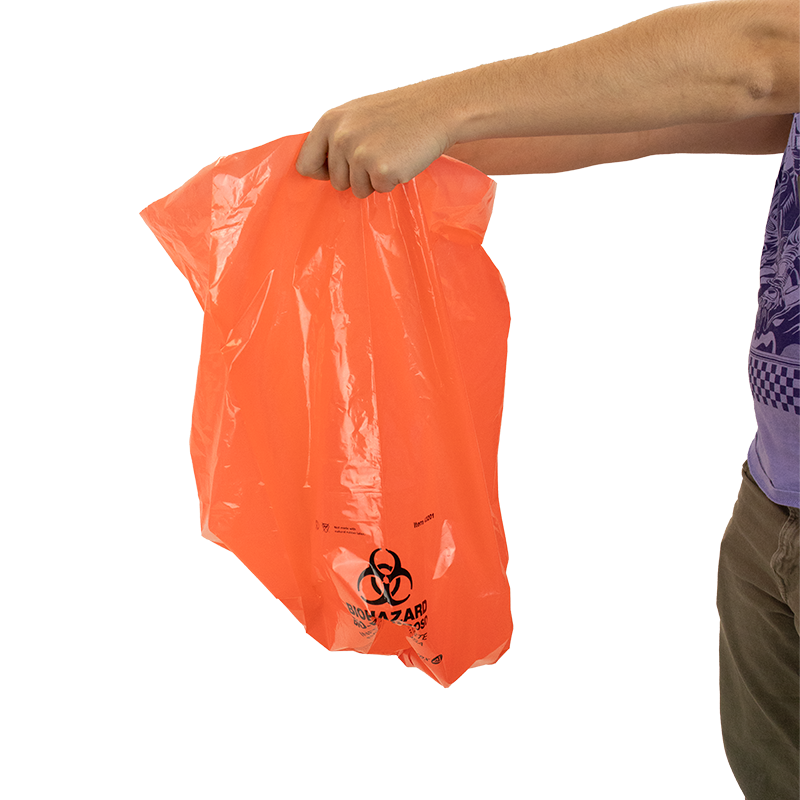 Biohazard Bags with Ties,  24" x 25.6", 12 Gallon - 100 pcs per Bag/5 Bags per Case