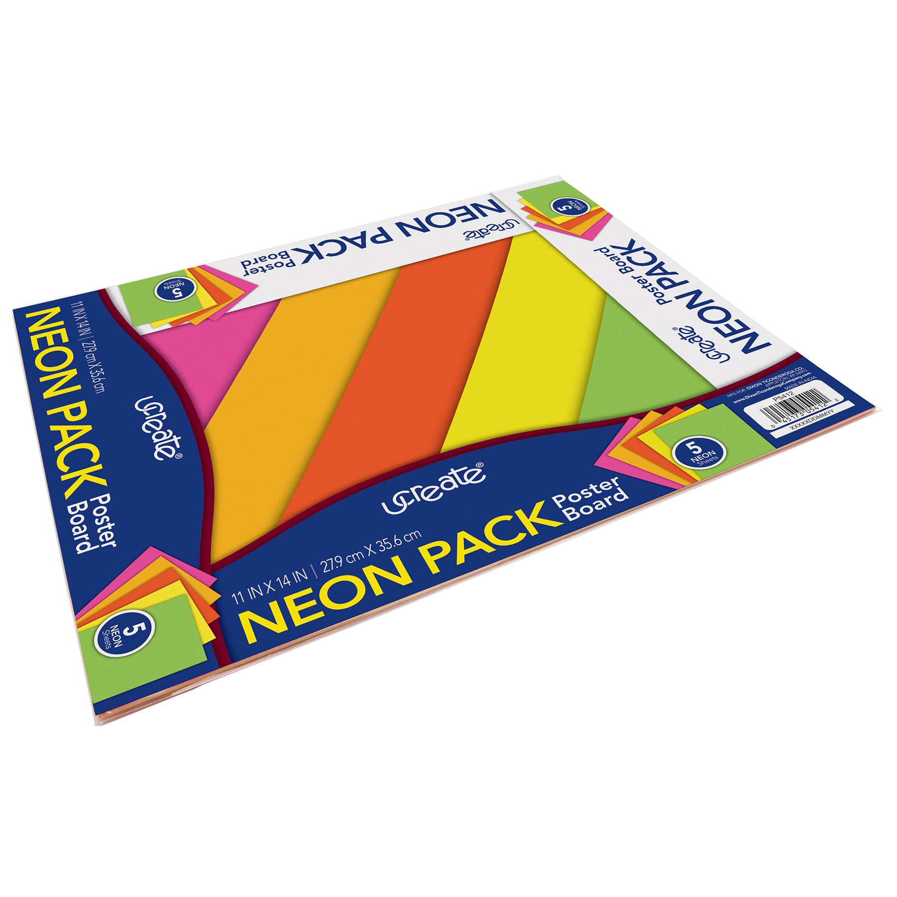 Poster Board, 5 Assorted Colors, Neon, 11" x 14", 5 Sheets