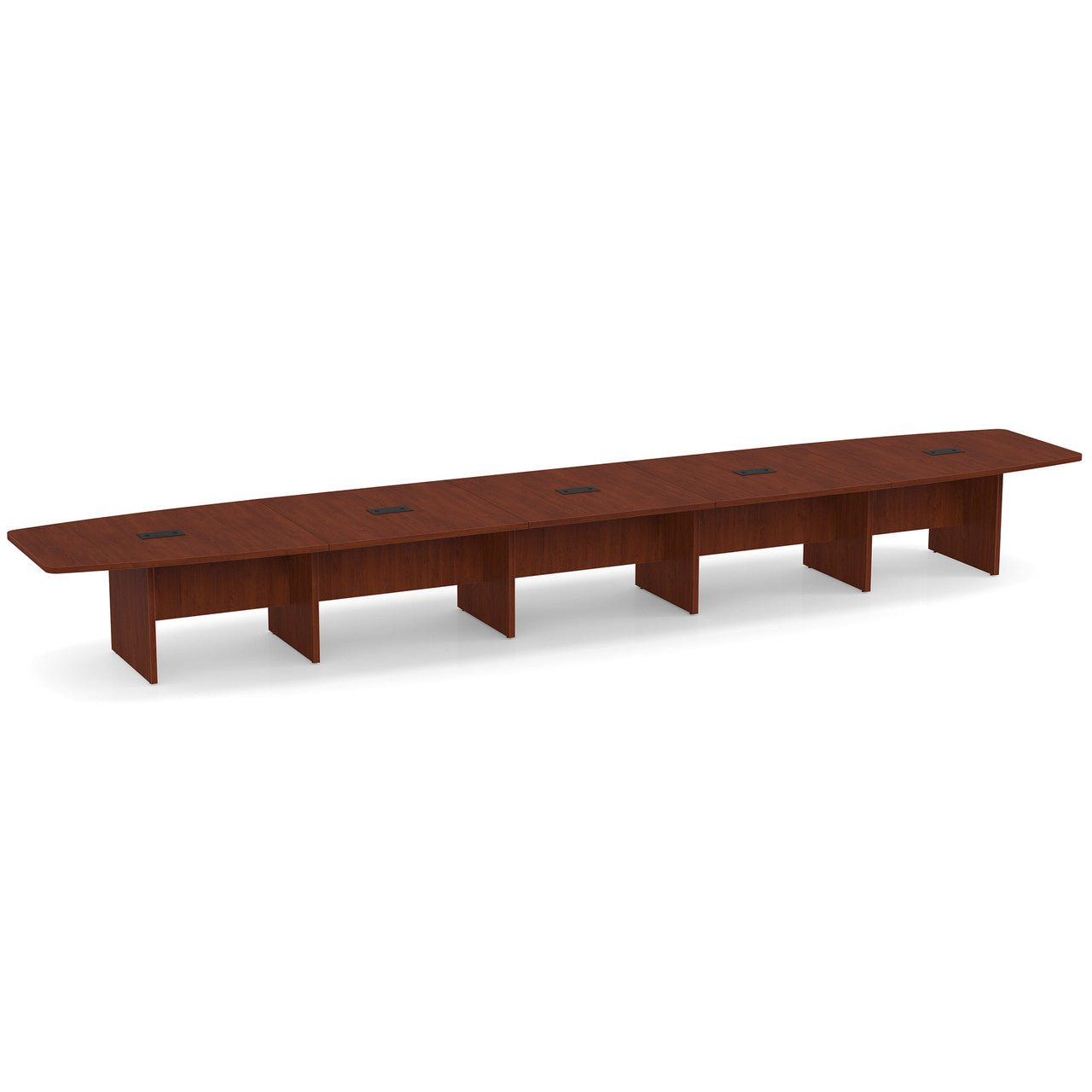 OfficeSource Laminate Expandable Boat Shaped Conference Table with Slab Base - 22' - Cherry