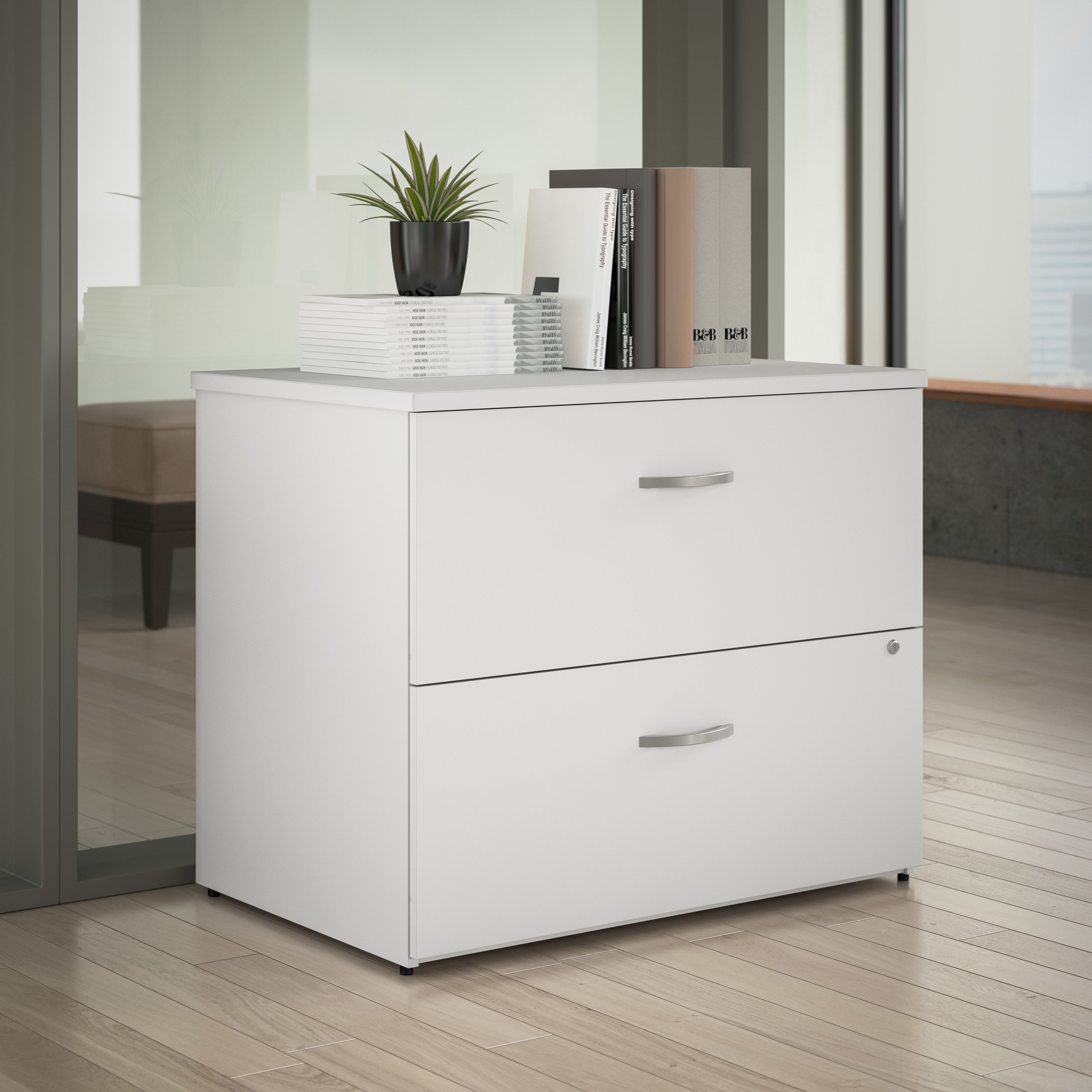 Bush Business Furniture Office in an Hour 2 Drawer Lateral File Cabinet in Pure White - 35.66" Width x 23.35" Depth x 29.84" Height