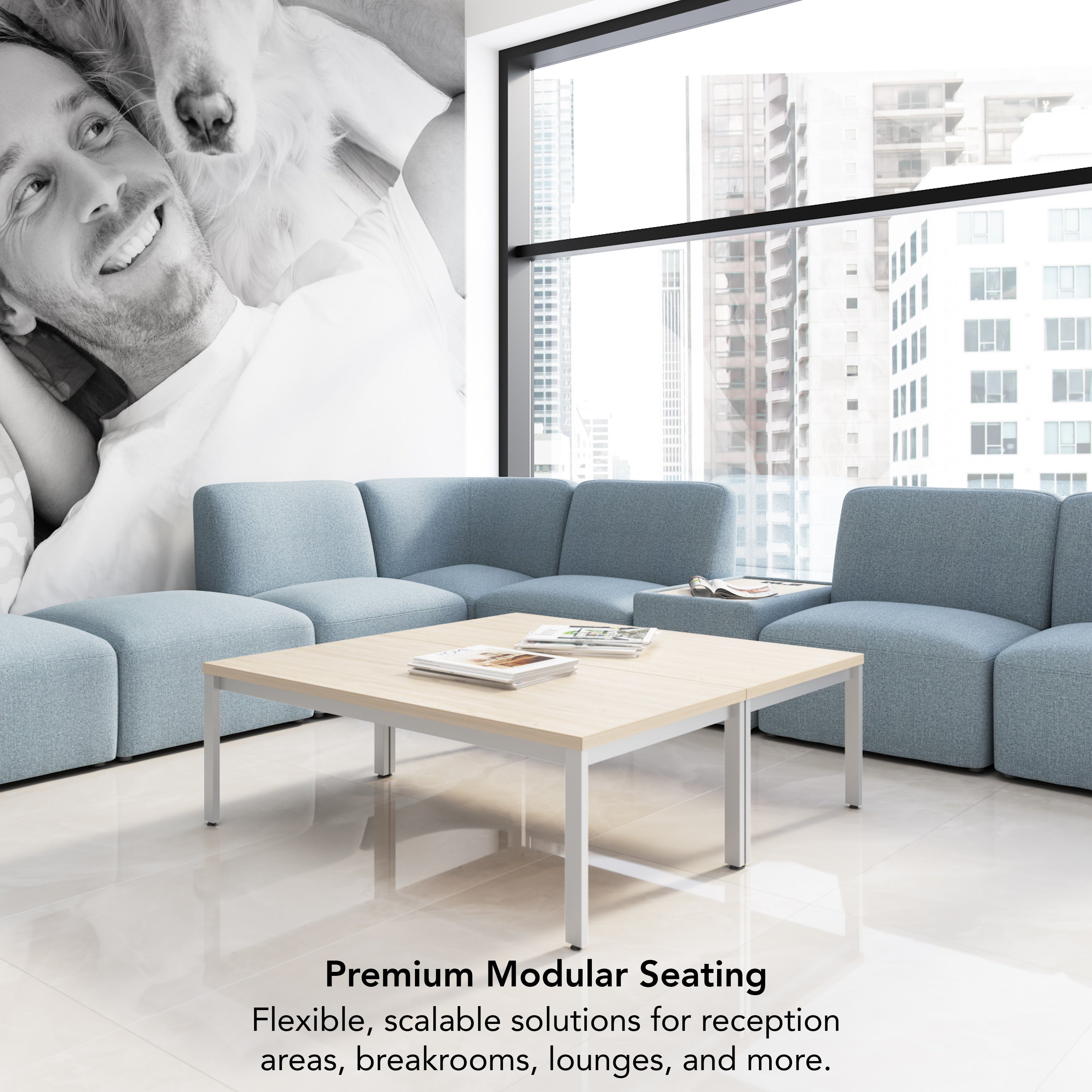 Bush Business Furniture Assemble Modular 5 Seater L Shaped Sectional with Charging Station in Mist Fabric - 100.6" Width x 89.76" Depth x 29.92" Height