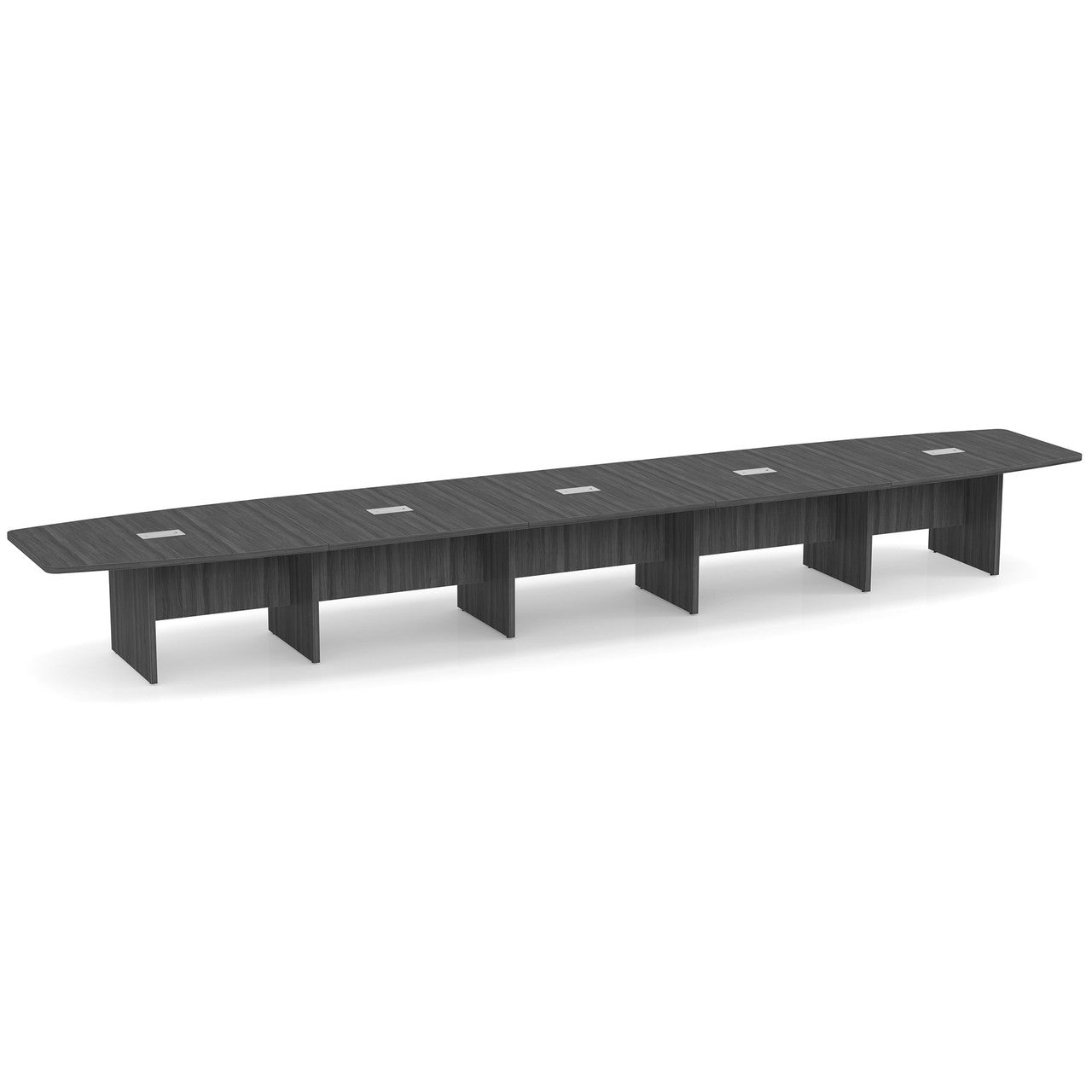 OfficeSource Laminate Expandable Boat Shaped Conference Table with Slab Base - 22' - Coastal Gray