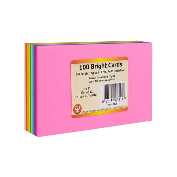 Blank Cards, 3.75"x5.75", 100 cards, 20 ea. Blue, Orange, Yellow, Lime, Pink