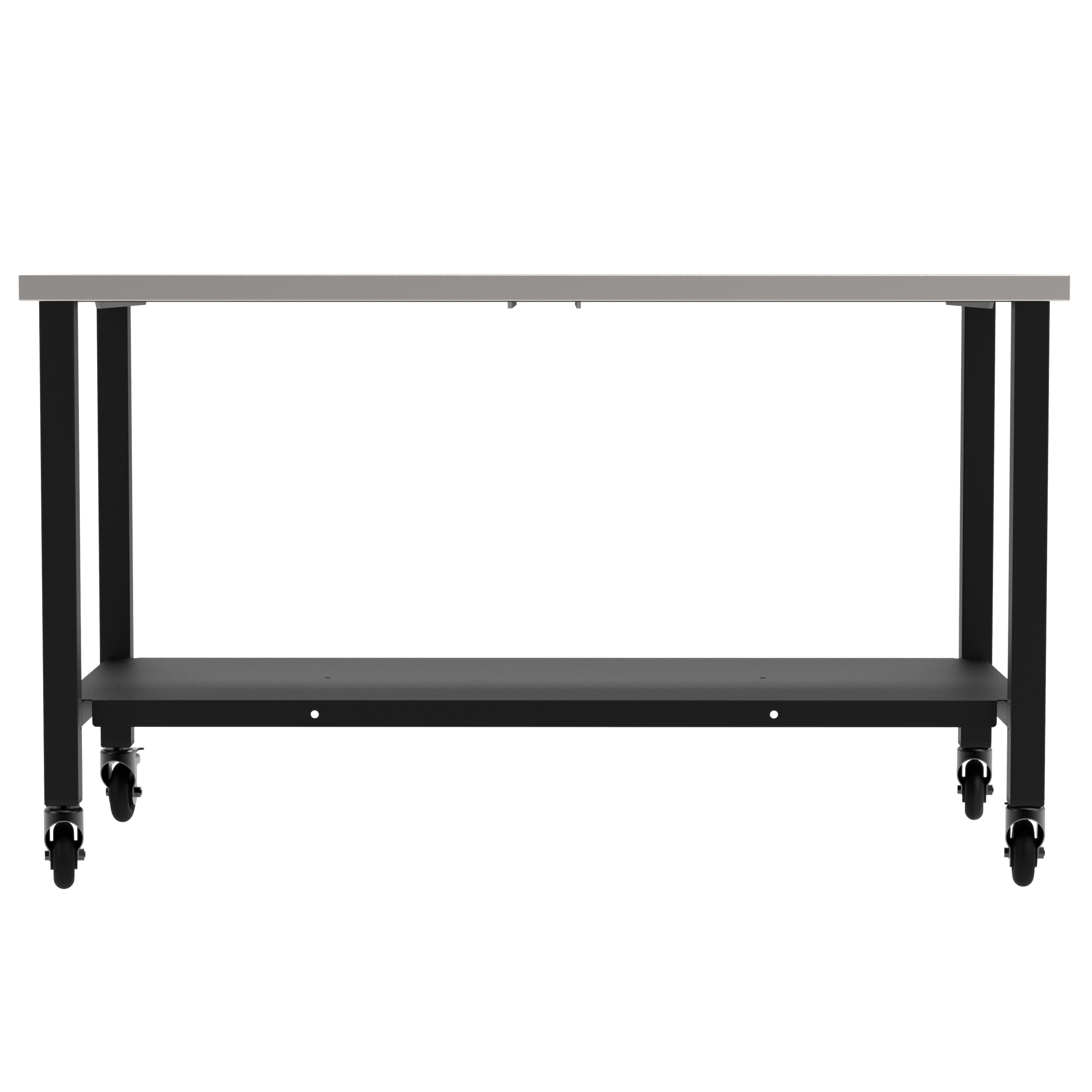 Fabrication Prep Table Fixed Height 36"H X 60"W X 30"D  Carbon Steel Top, Four Leg Frame, Powder Coated Black, Lower Shelf Powder Coated Black, Swivel Locking Casters(Caster need to be assembled.)