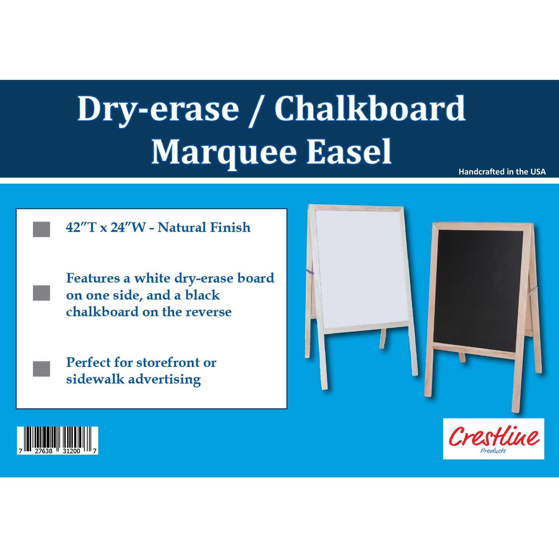 Natural White Dry-Erase/Black Chalkboard Marquee Easel, 42" x 24"