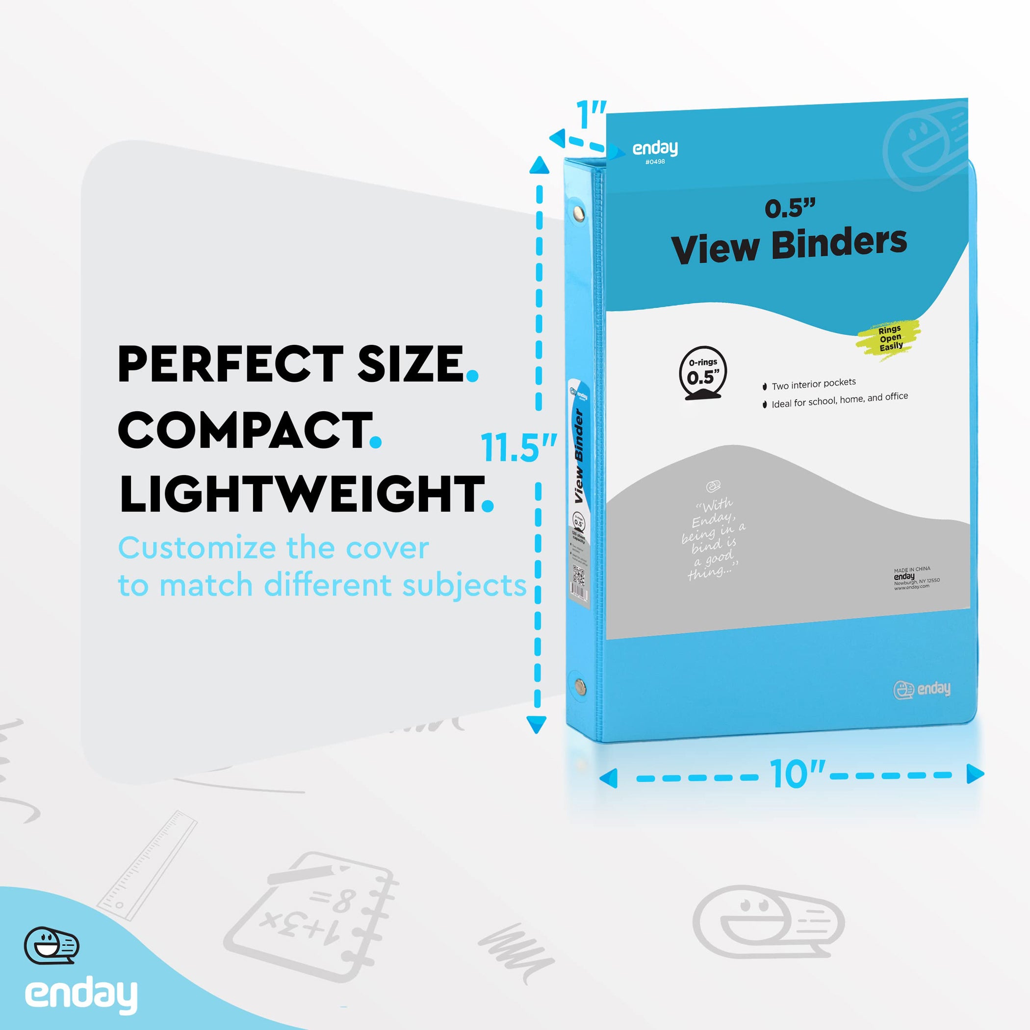 3-Ring View Binder, O-Ring, Assorted Colors, 1/2 Inch, Pack of 4