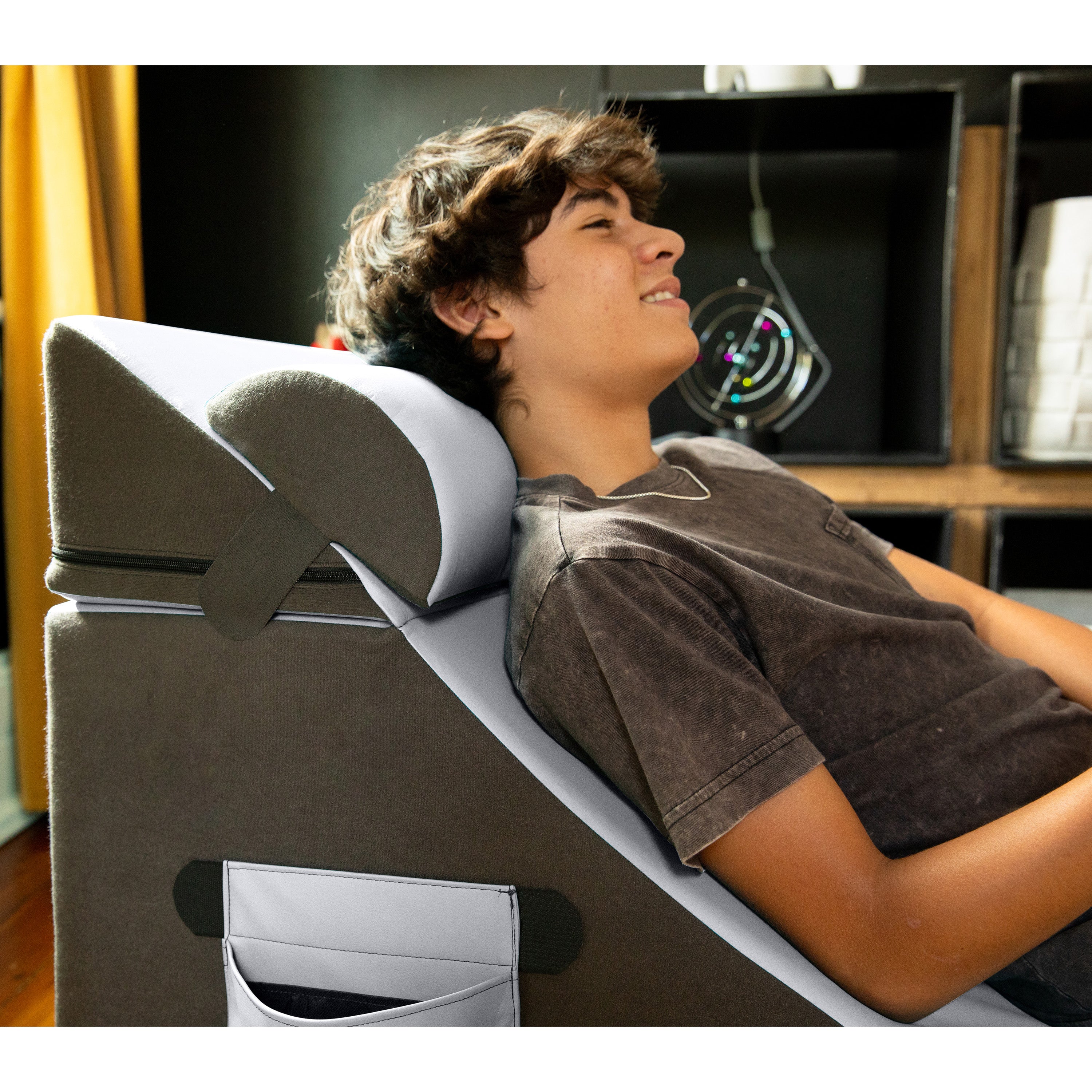 Jaxx Flexx V-Tex Convertible 3 in 1 Gamer Chair, Table, & Ottoman w/ Adjustable Headrest & Pocket - Vinyl Submarine Grey