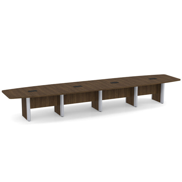 OfficeSource Laminate Expandable Boat Shaped Conference Table with Elliptical Base - 18' - Modern Walnut