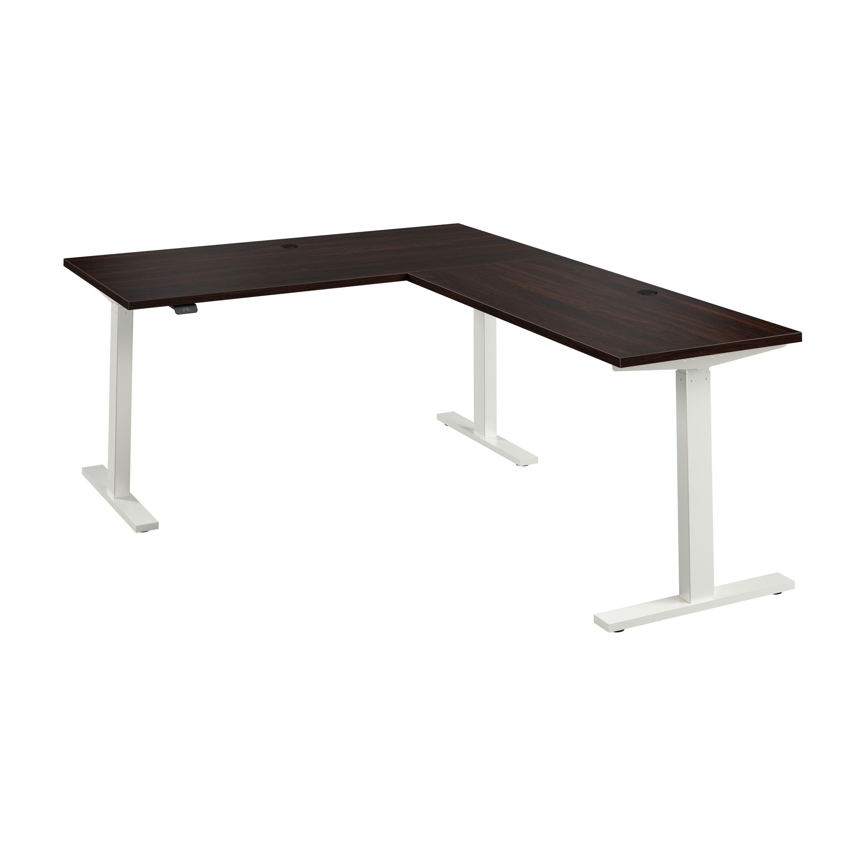 Bush Business Furniture Move 60 Series 60W Height Adjustable L Shaped Standing Desk in Black Walnut with White Base - 59.45" Width x 76.97" Depth x 27.44" Height