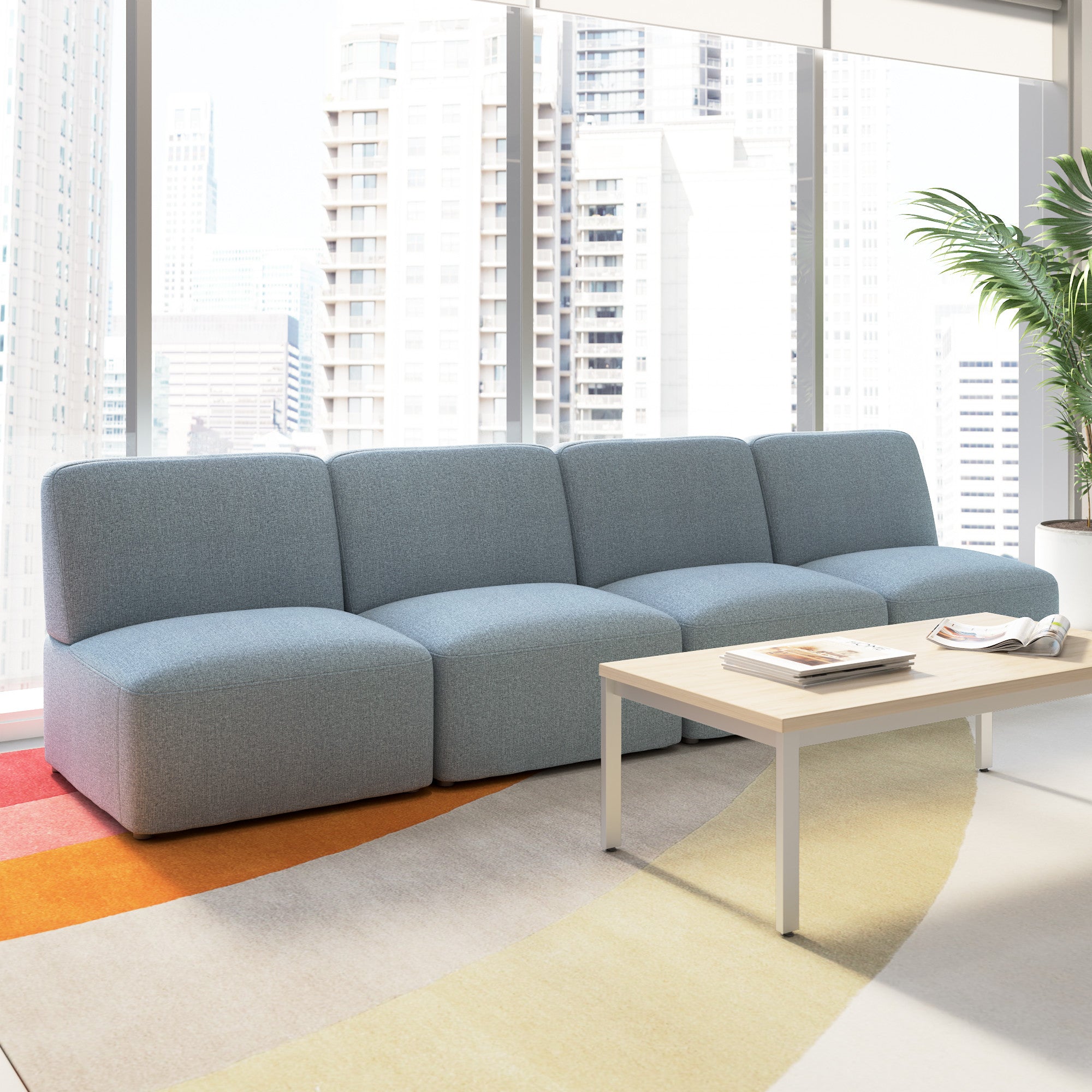 Bush Business Furniture Assemble Modular 4 Seater Sectional Lounge Sofa in Mist Fabric - 119.68" Width x 30.51" Depth x 29.92" Height