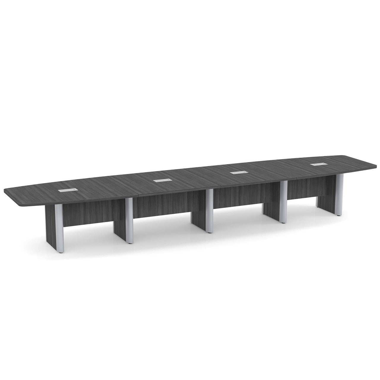 OfficeSource Laminate Expandable Boat Shaped Conference Table with Elliptical Base - 18' - Coastal Gray