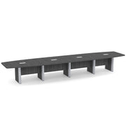 OfficeSource Laminate Expandable Boat Shaped Conference Table with Elliptical Base - 18' - Coastal Gray