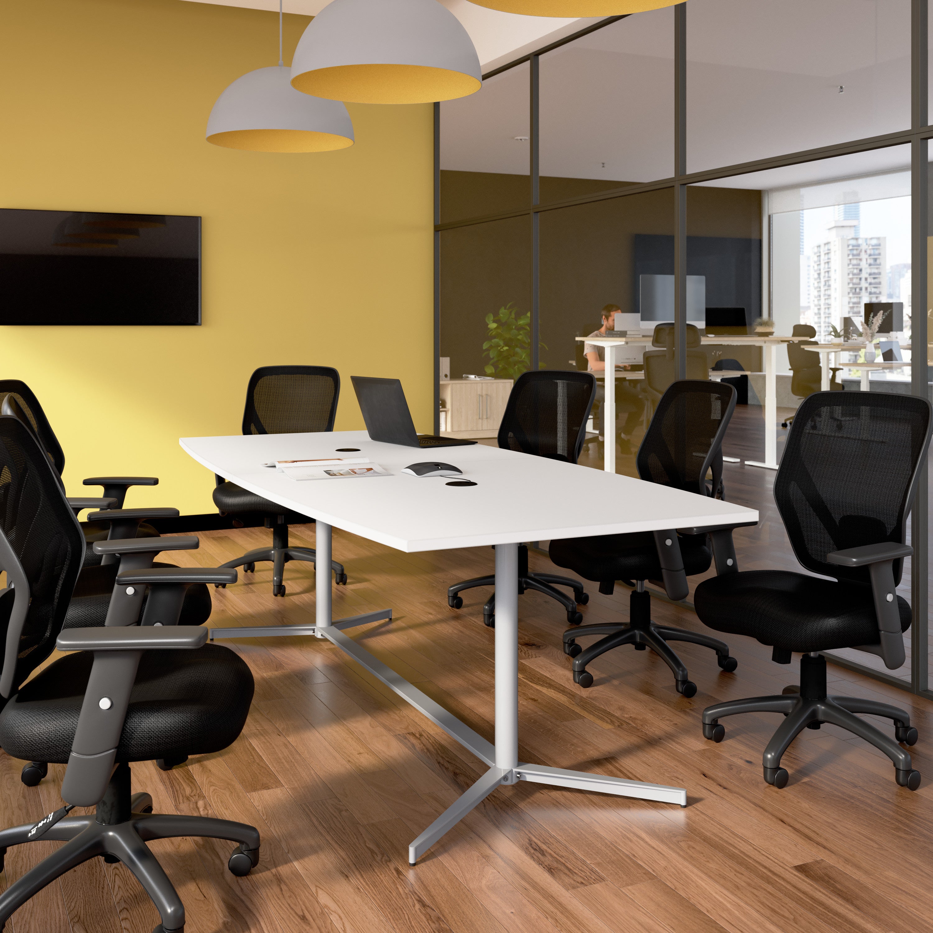 Bush Business Furniture 96-inch Office Conference Table with Metal Base in White - 95.2" Width x 42.01" Depth x 28.65" Height