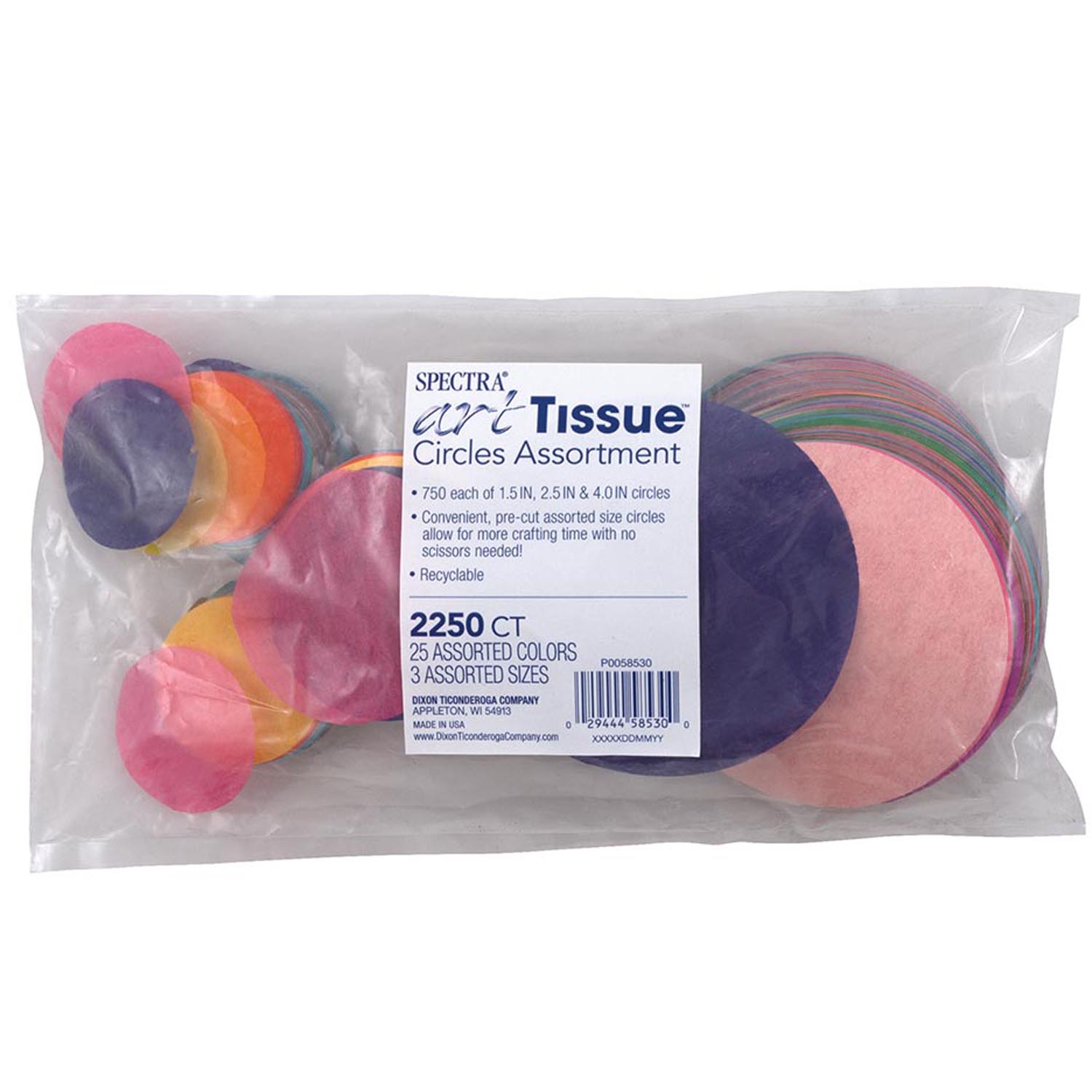 Bleeding Tissue Circles Assortment, 25 Assorted Colors, Assorted Sizes, 2,250 Circles
