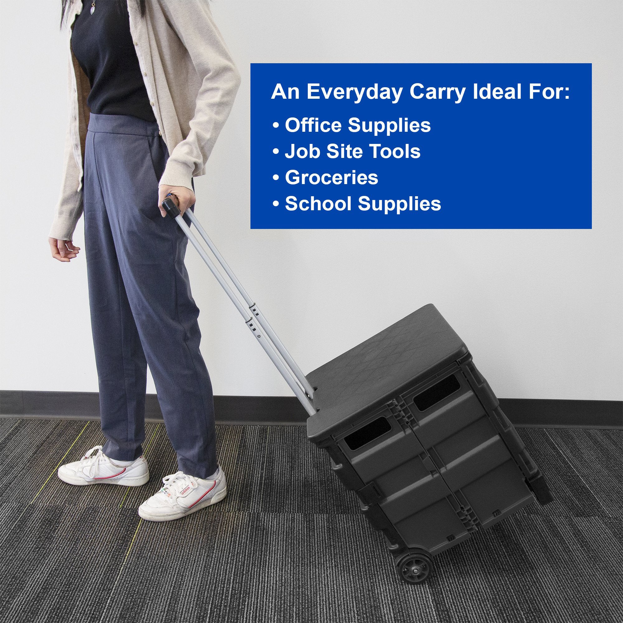Folding Cart on Wheels w/Lid Cover, 16" x 18" x 15", Black/Gray