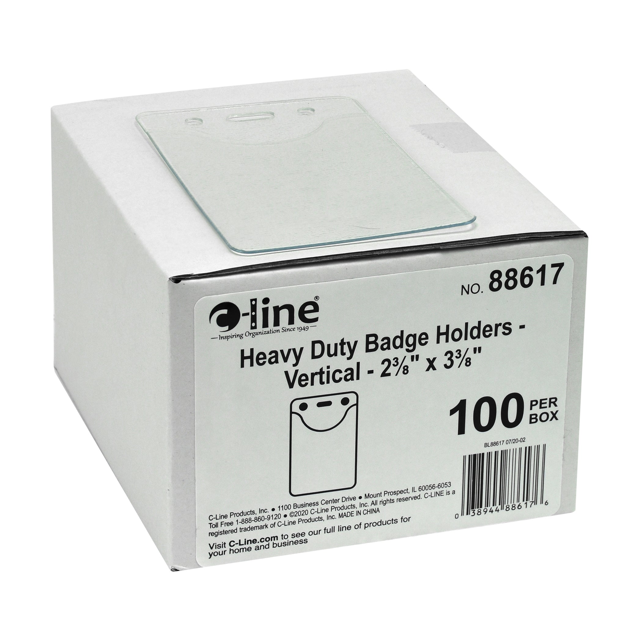 Heavy Duty ID Badge Holders, Vinyl, Vertical, 2-3/8 x 3-3/8, Box of 100