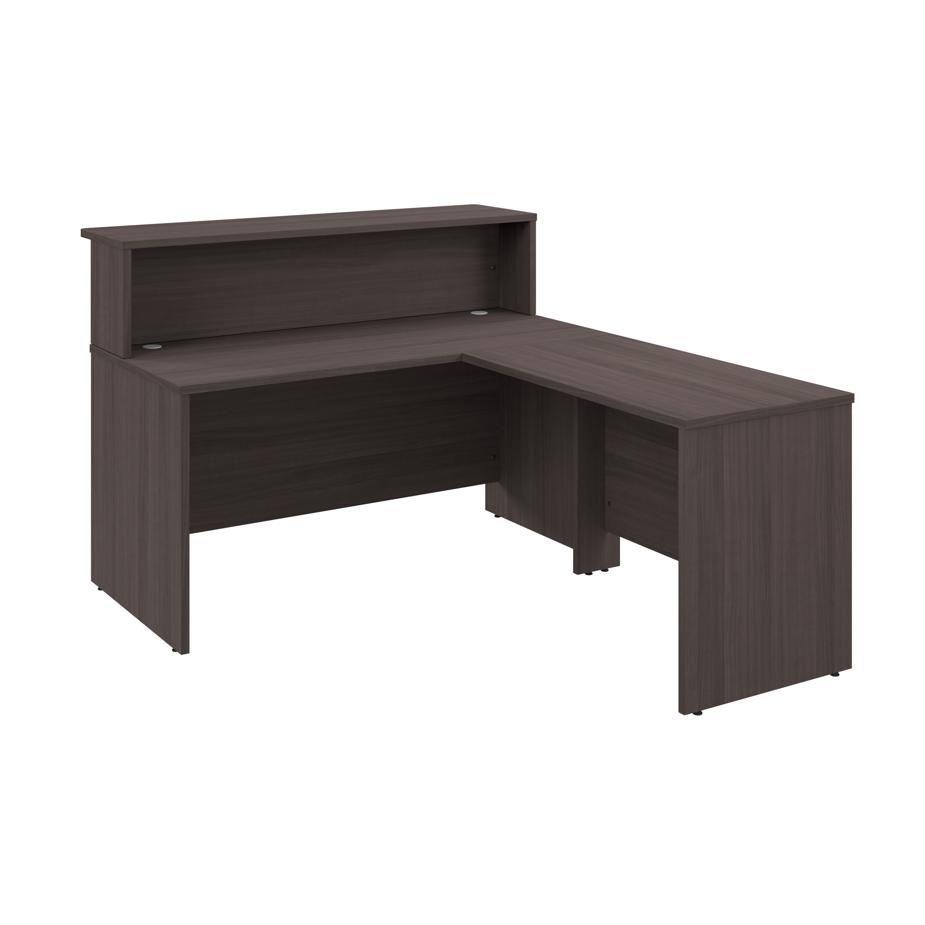 Bush Business Furniture Arrive 60W x 72D L Shaped Reception Desk with Shelf in Storm Gray - 59.45" Width x 71.02" Depth x 43.71" Height