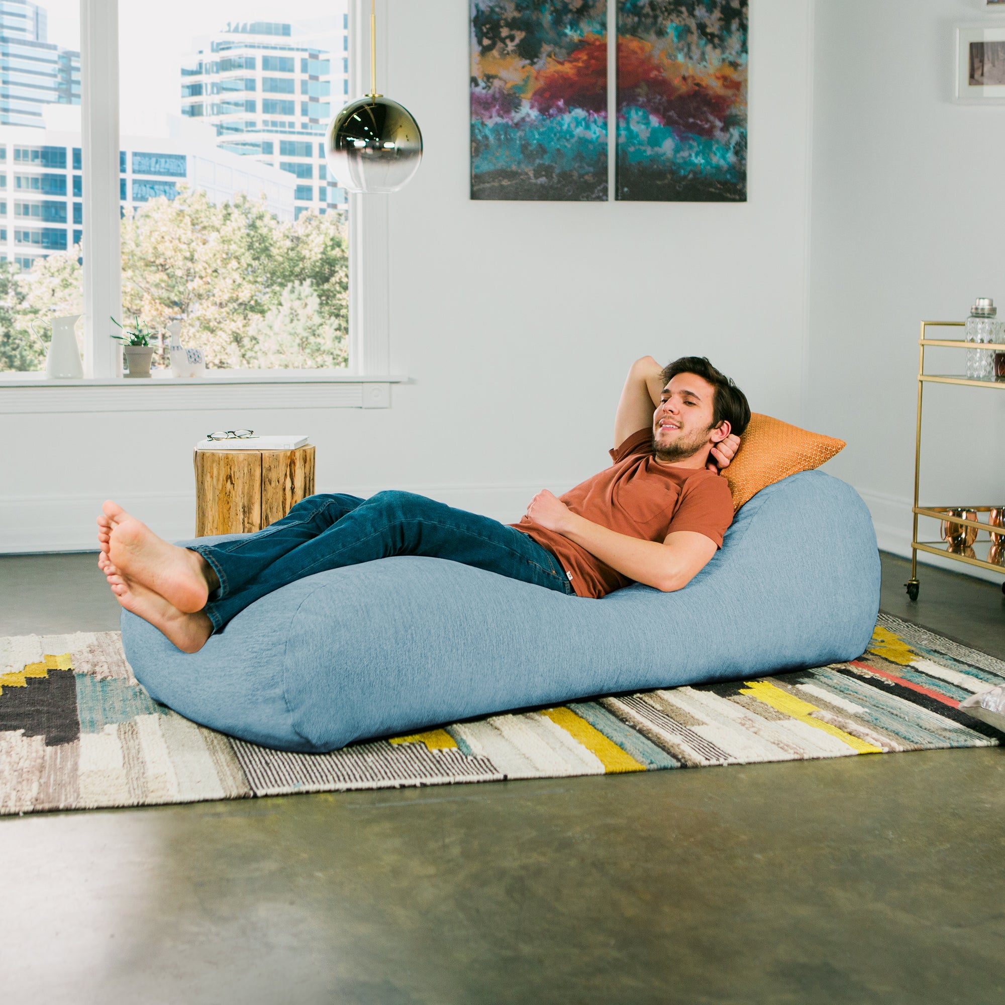 Jaxx Arlo Chaise Lounger Foam Bean Bag Chair - Premium Chenille, Turquoise