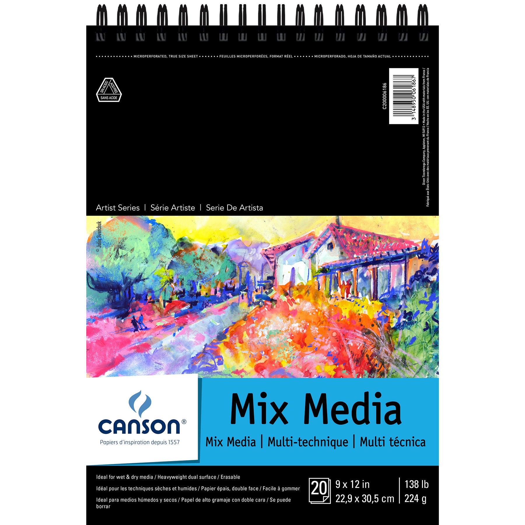 Artist Series Mixed Media Pad, Top Wire Binding, 20 Sheet, 9x12 inch, 1 Count