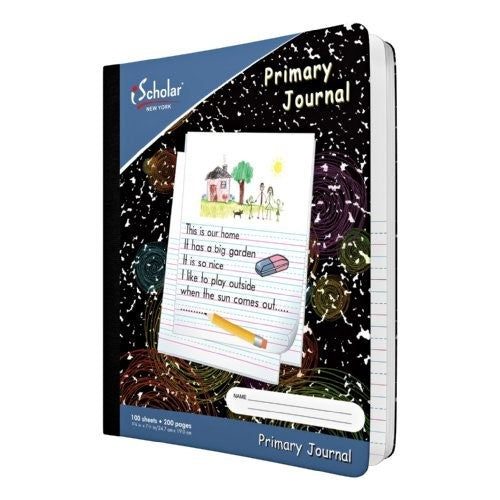 IScholar Primary Composition Book  Journal  Unruled Top  .5 Inch Ruled Bottom Half  100 Sheets  9.75 X 7.5 Inches  Black Marble (10116)