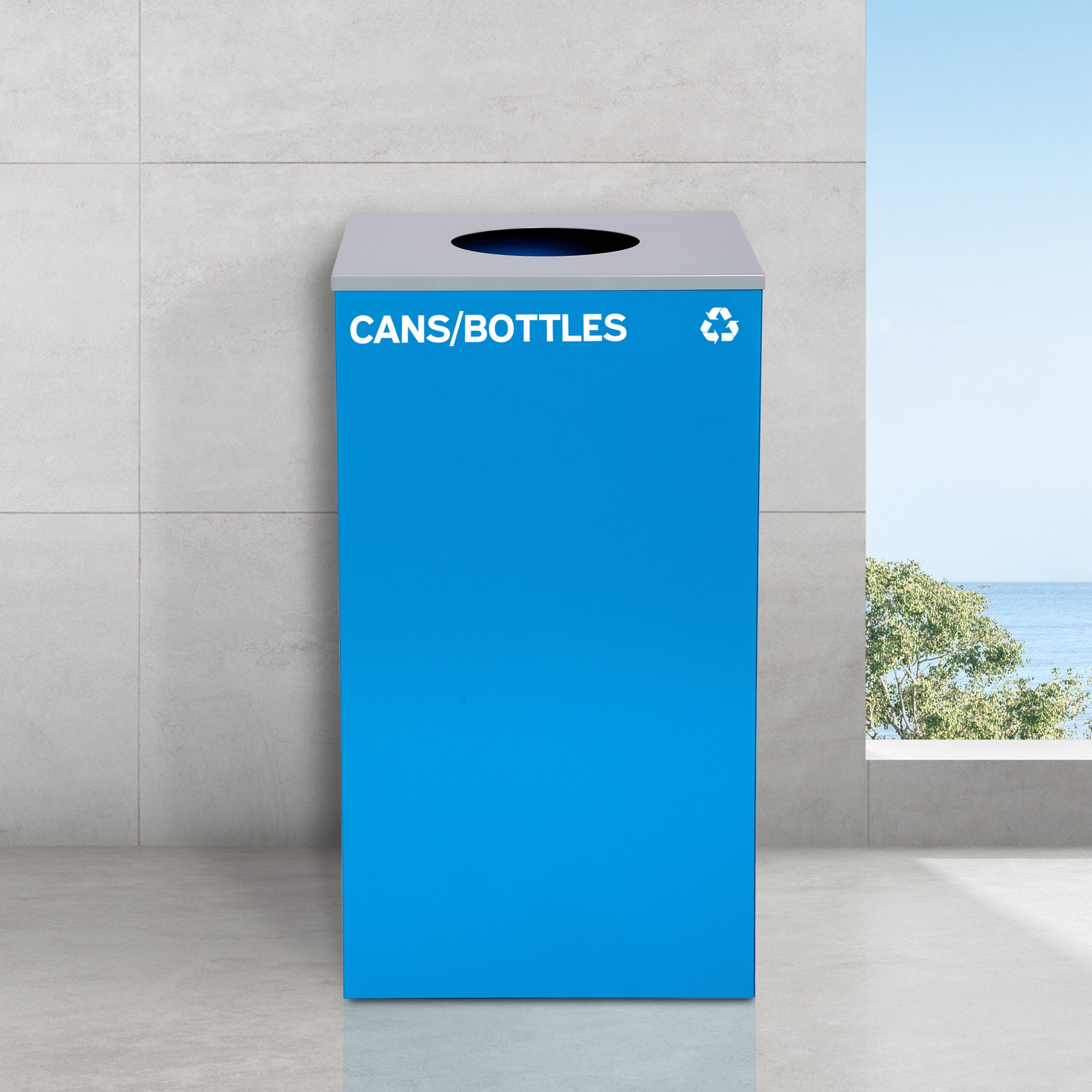 Alpine Industries 58-Gallon 2-Stream Black Steel-Blue Recycling Bin Station