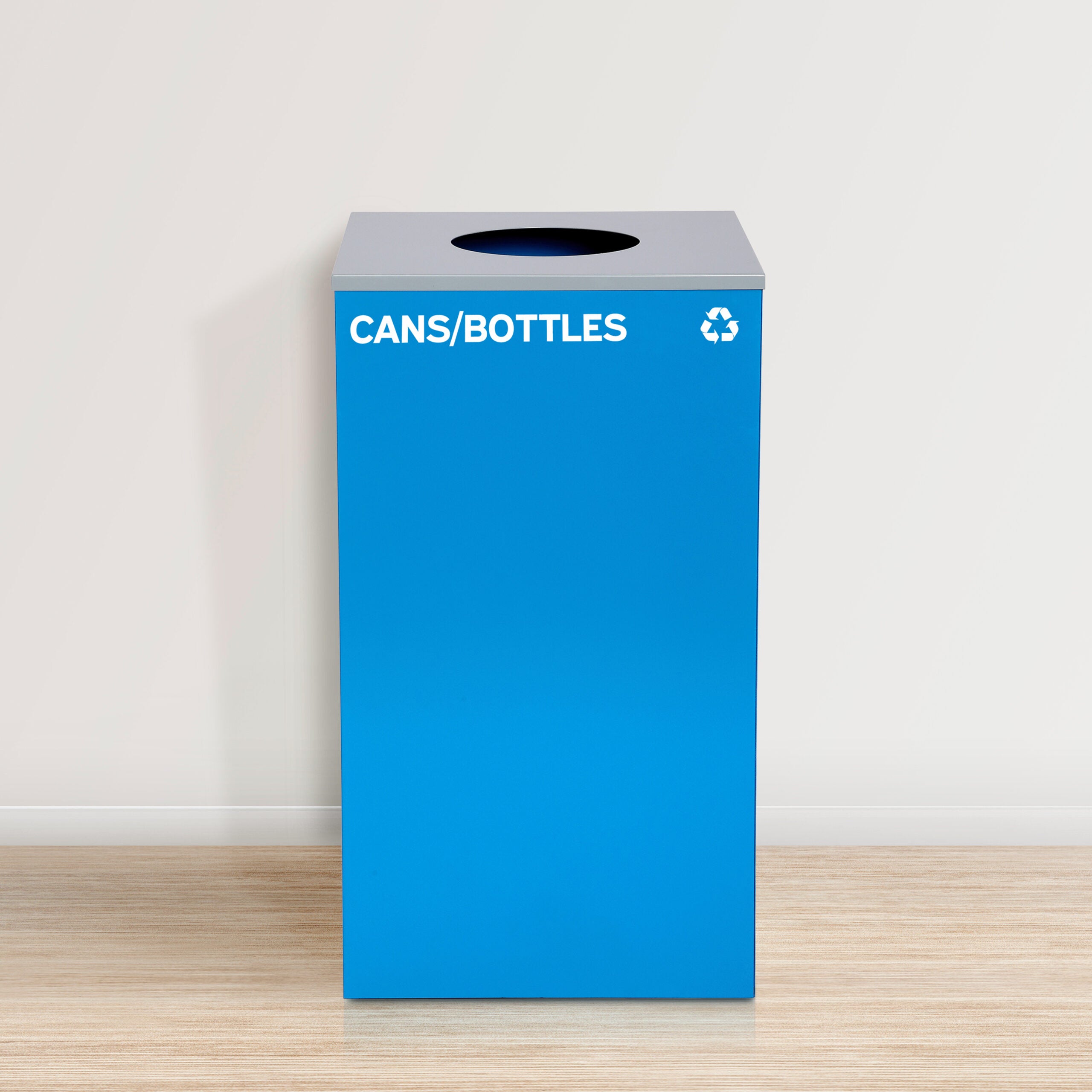 Alpine Industries 87 Gal. 3-Stream Steel Blue Cans & Bottles, Green Compost, and Black Commercial Trash Can Station