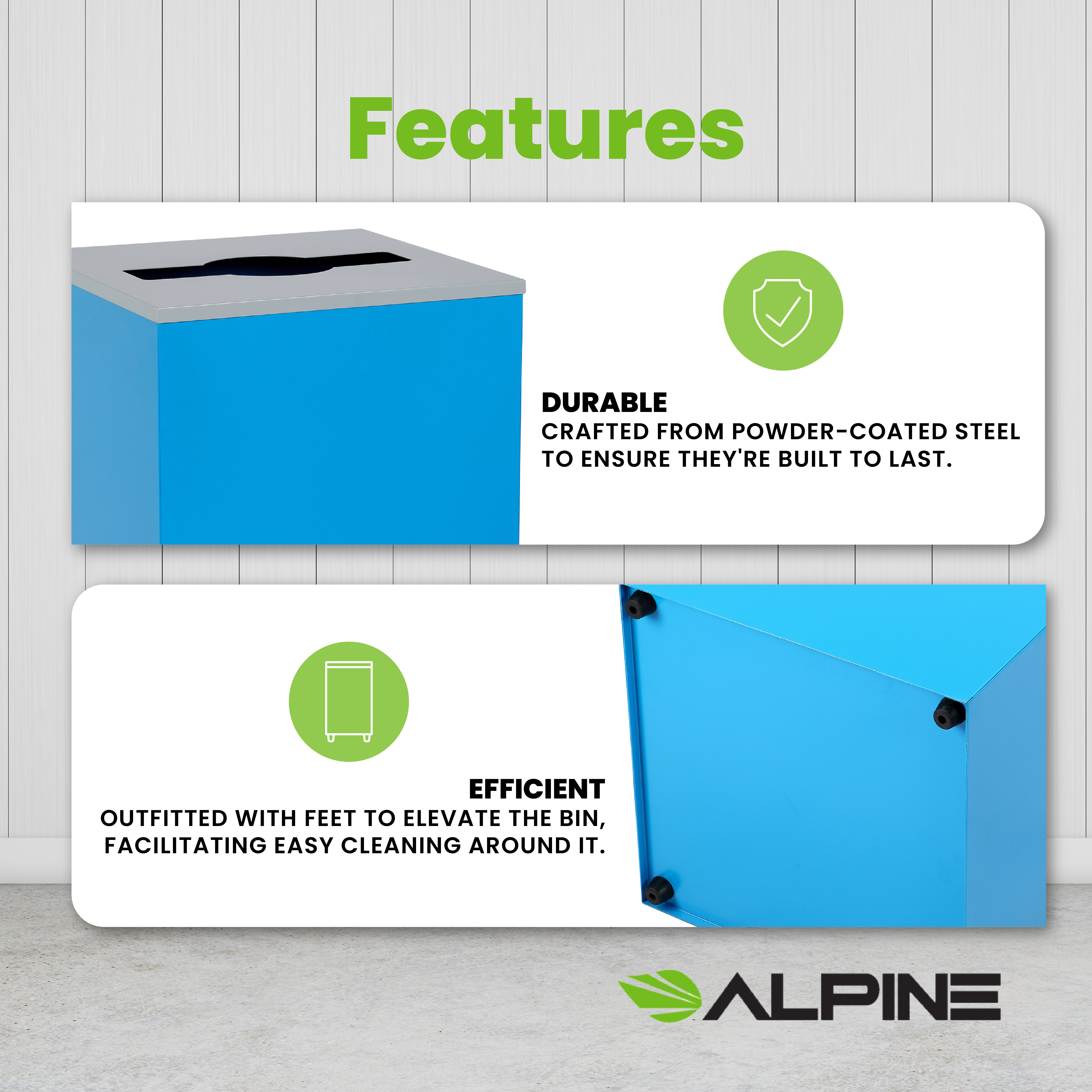 Square Recycling Bin – 29 Gallons - Blue Can, Mixed Opening Lid