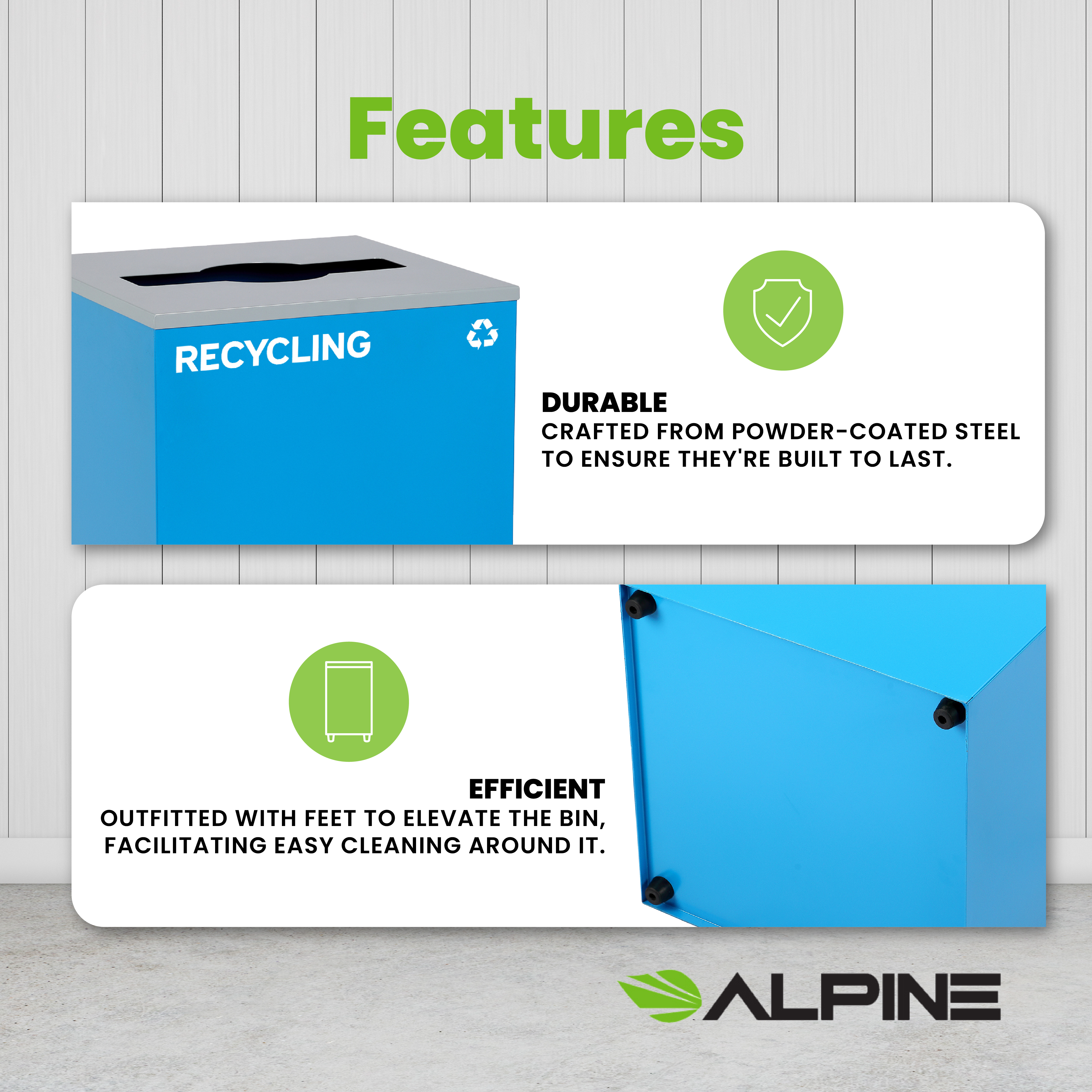 Square Recycling Bin – 29 Gallons - BlueCan, Mixed Opening Lid, for Recycling