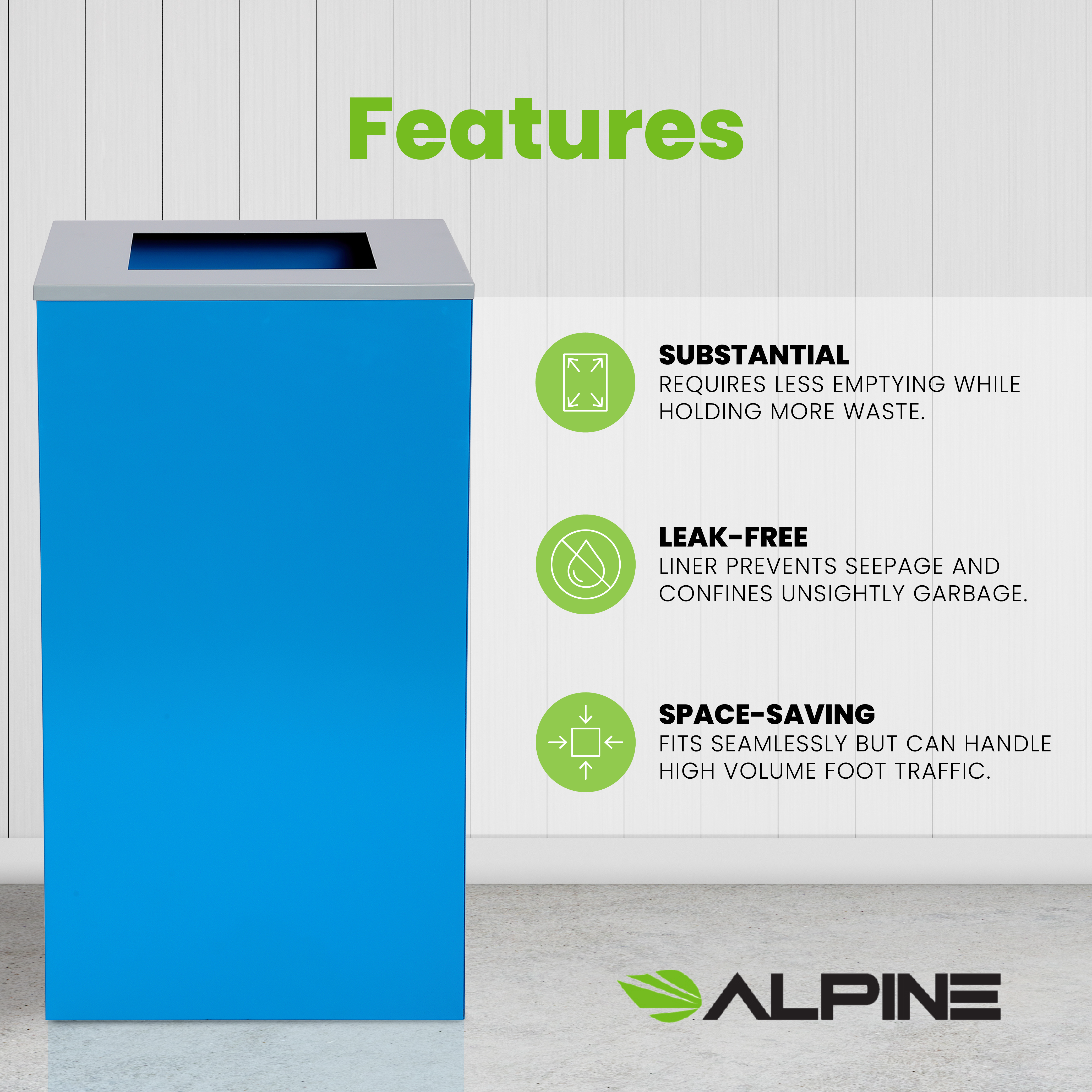 Square Recycling Bin – 29 Gallons - Blue Can, Square Opening Lid