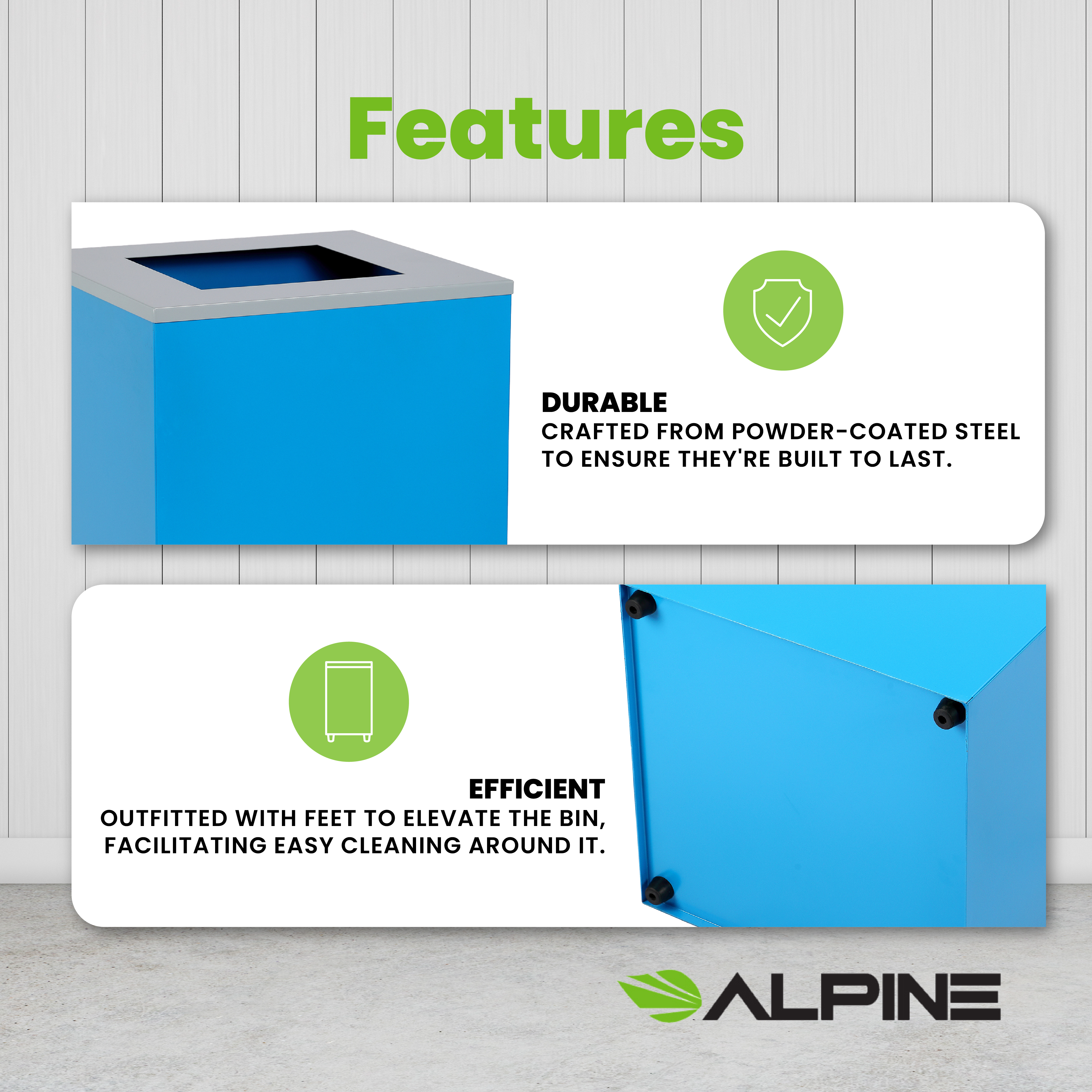 Square Recycling Bin – 29 Gallons - Blue Can, Square Opening Lid