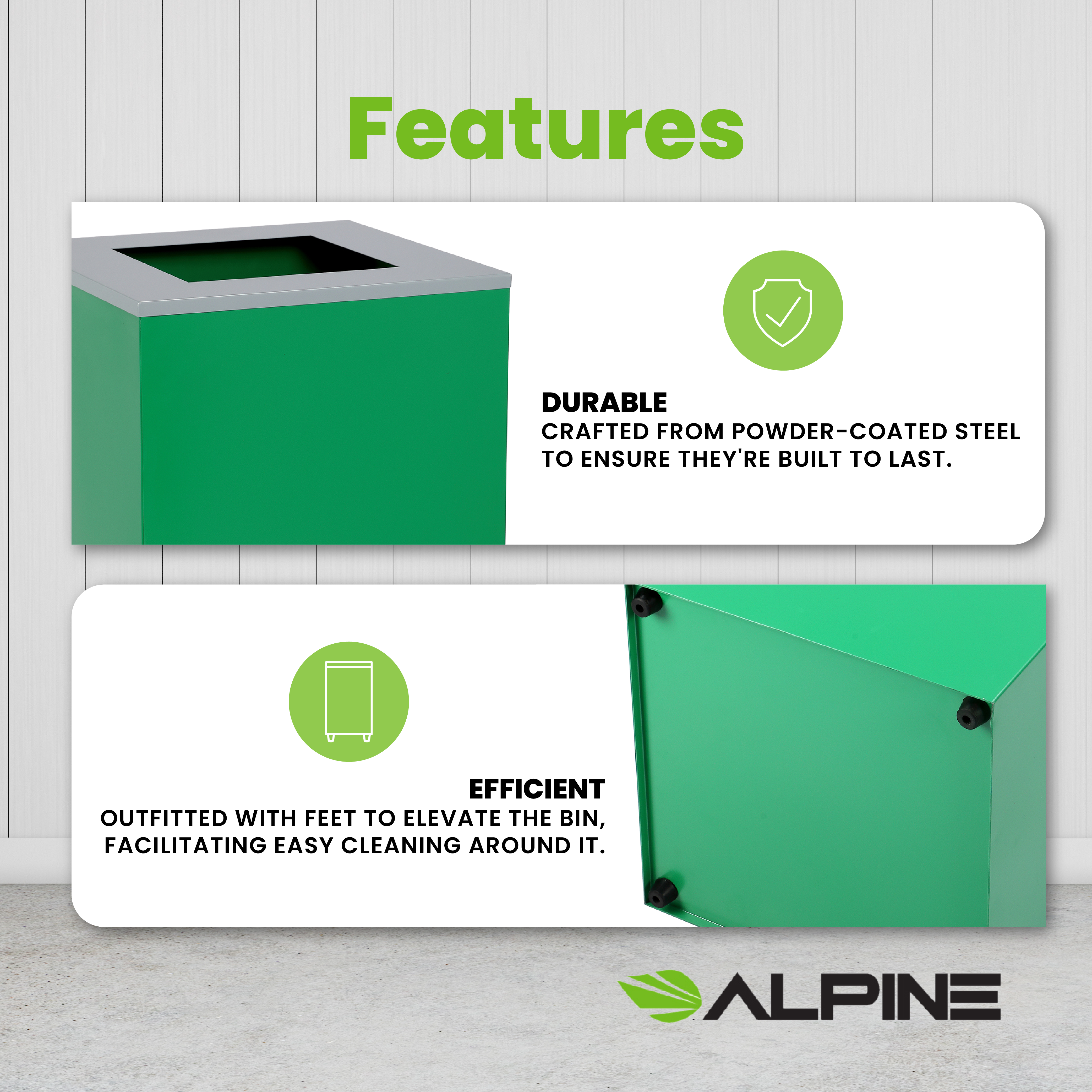 Square Recycling Gin – 29 Gallons - Green Can, Square Opening Lid