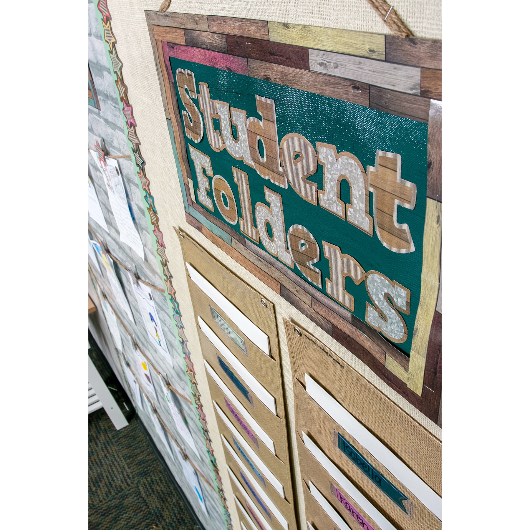 Burlap 10 Pocket File Storage Pocket Chart (14" x 58")