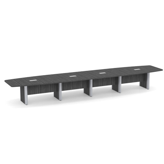 OfficeSource Laminate Expandable Boat Shaped Conference Table with Elliptical Base - 20' - Coastal Gray